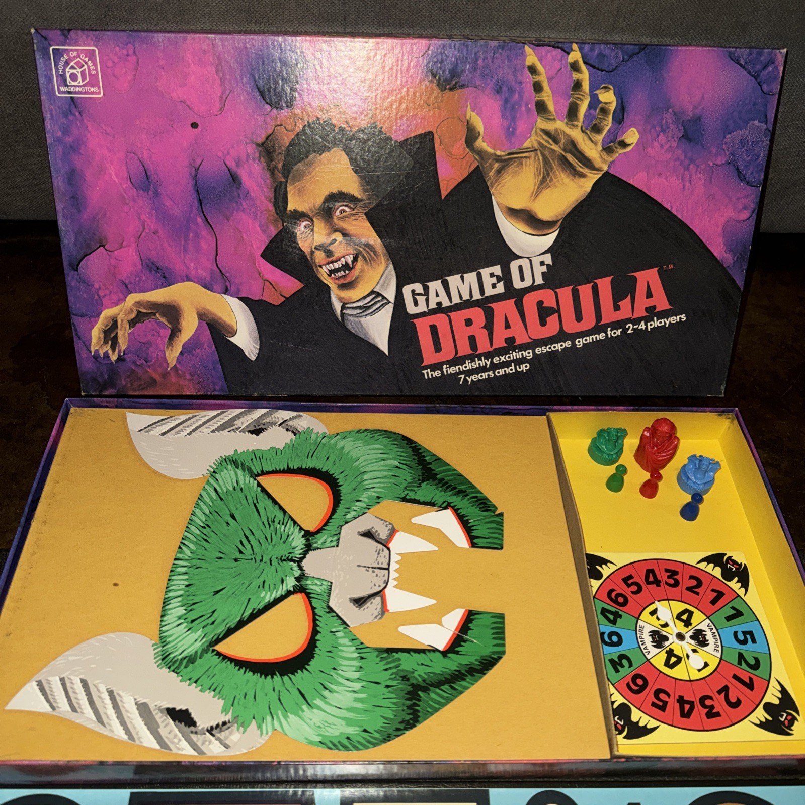 1978 Waddingtons House of Games Dracula Board Game Complete w/Instructions, Mask