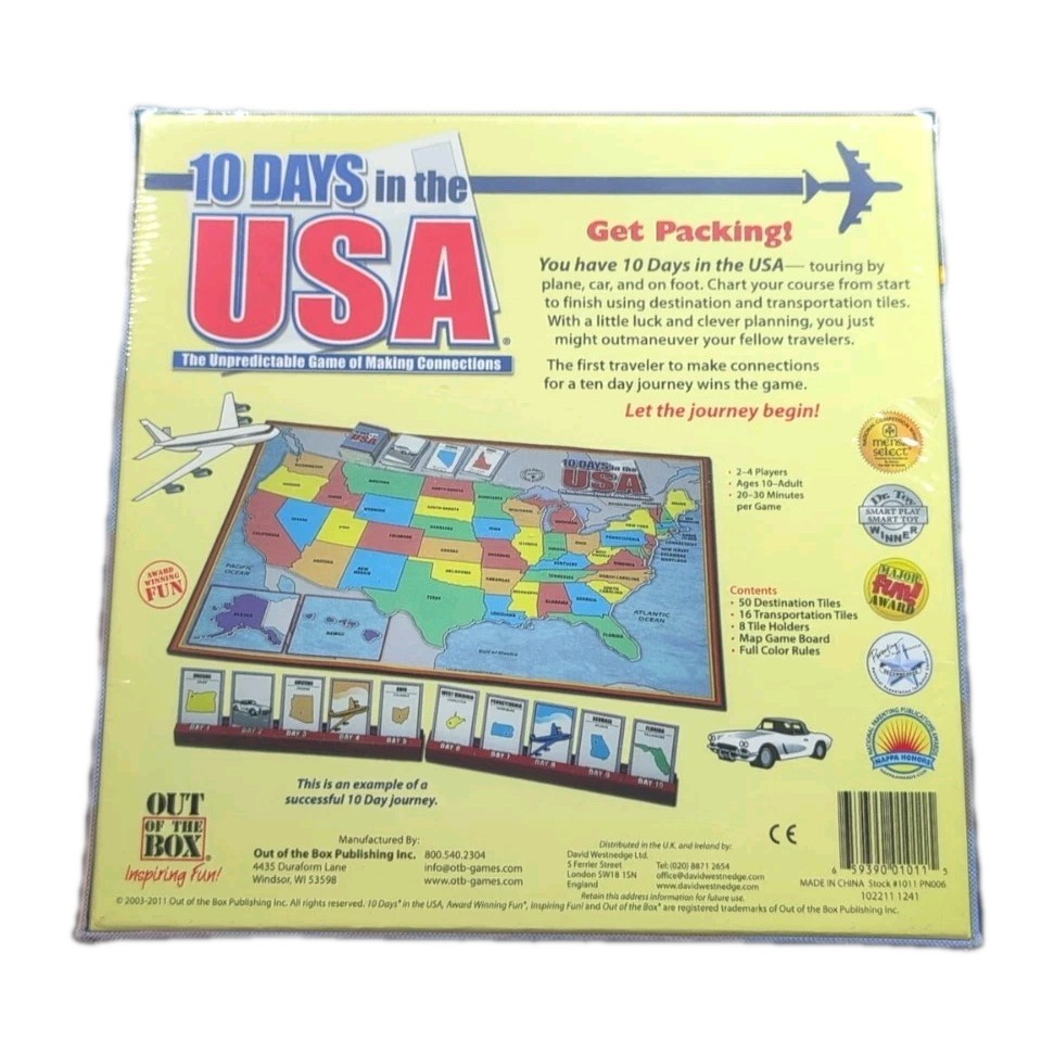 10 Days in the USA Board Game by Out of the Box Mensa Select New Sealed HTF