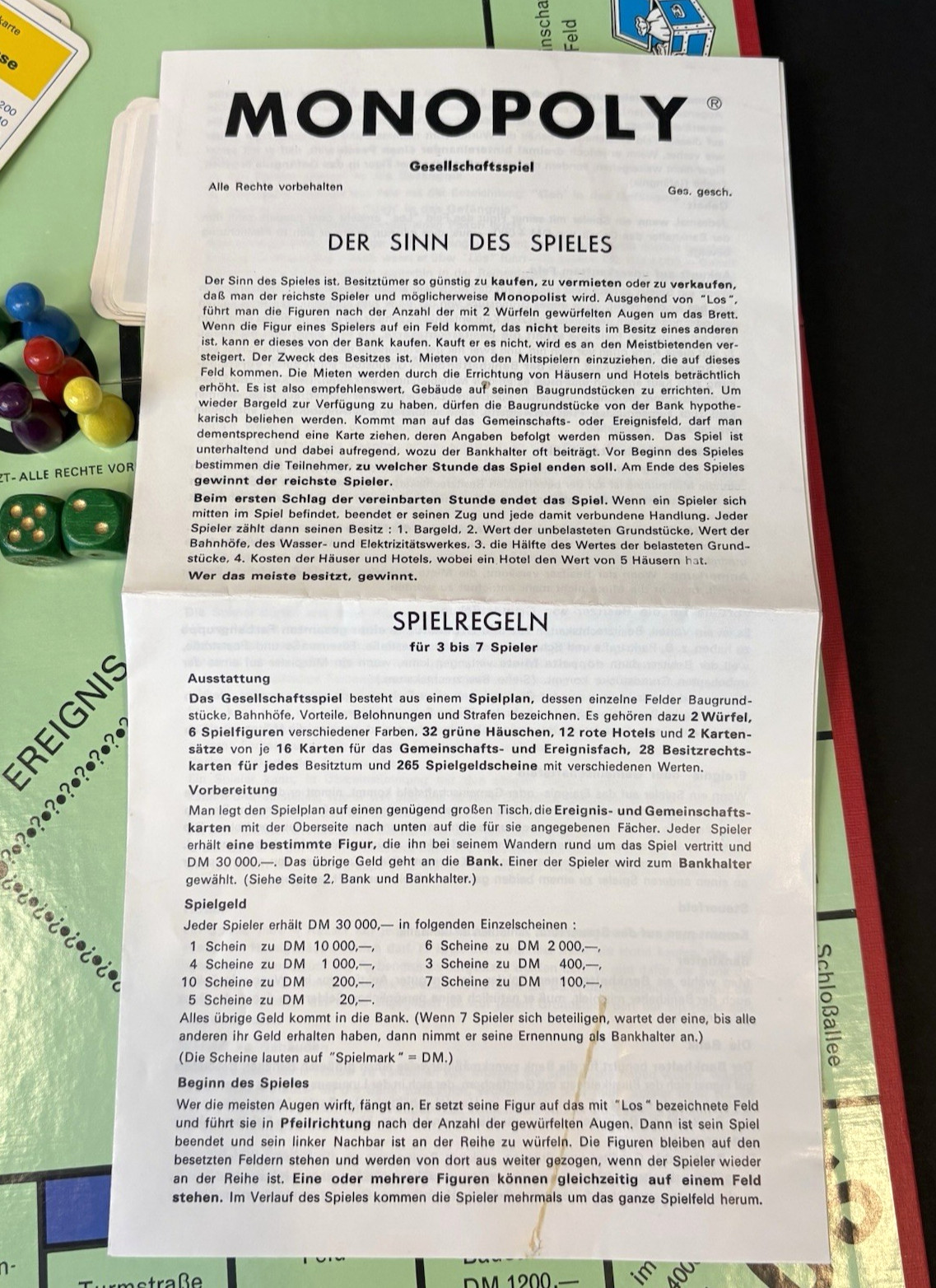 Vintage MONOPOLY Game GERMANY/German All Wooden Pieces Complete 60s