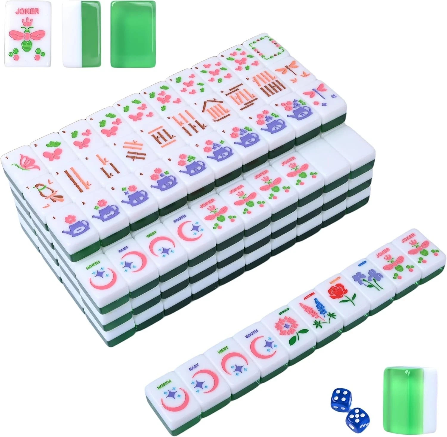 American Mahjong Tile Set, 166 Green Mahjong Tile Set American, Acrylic Engraved