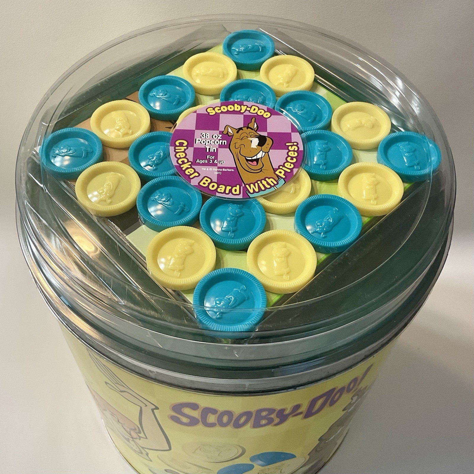 Scooby-Doo Checker Board Game with Pieces Hanna Barbera + Empty Popcorn Tin