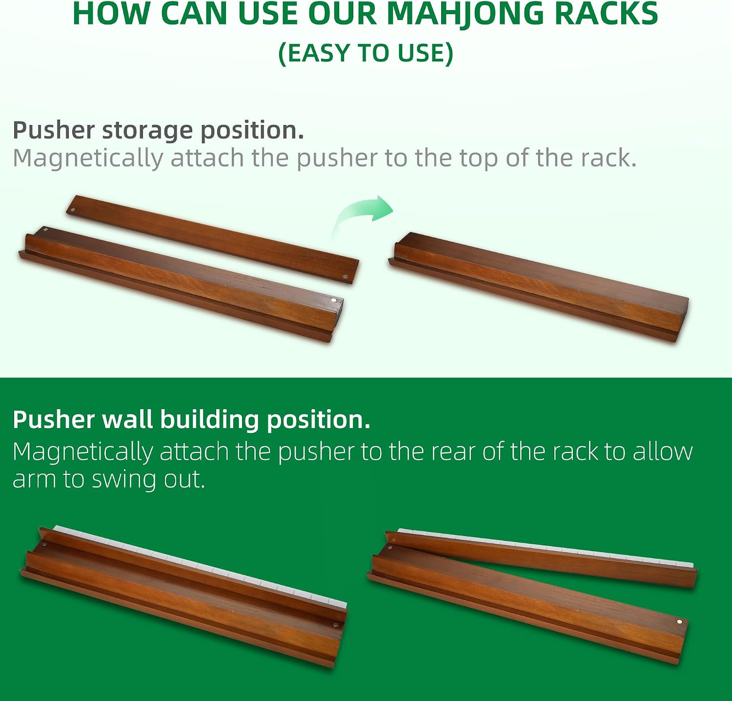 Wooden Mahjong Racks with Magnetic Pushers – Set of 4, Solid Wood | For American