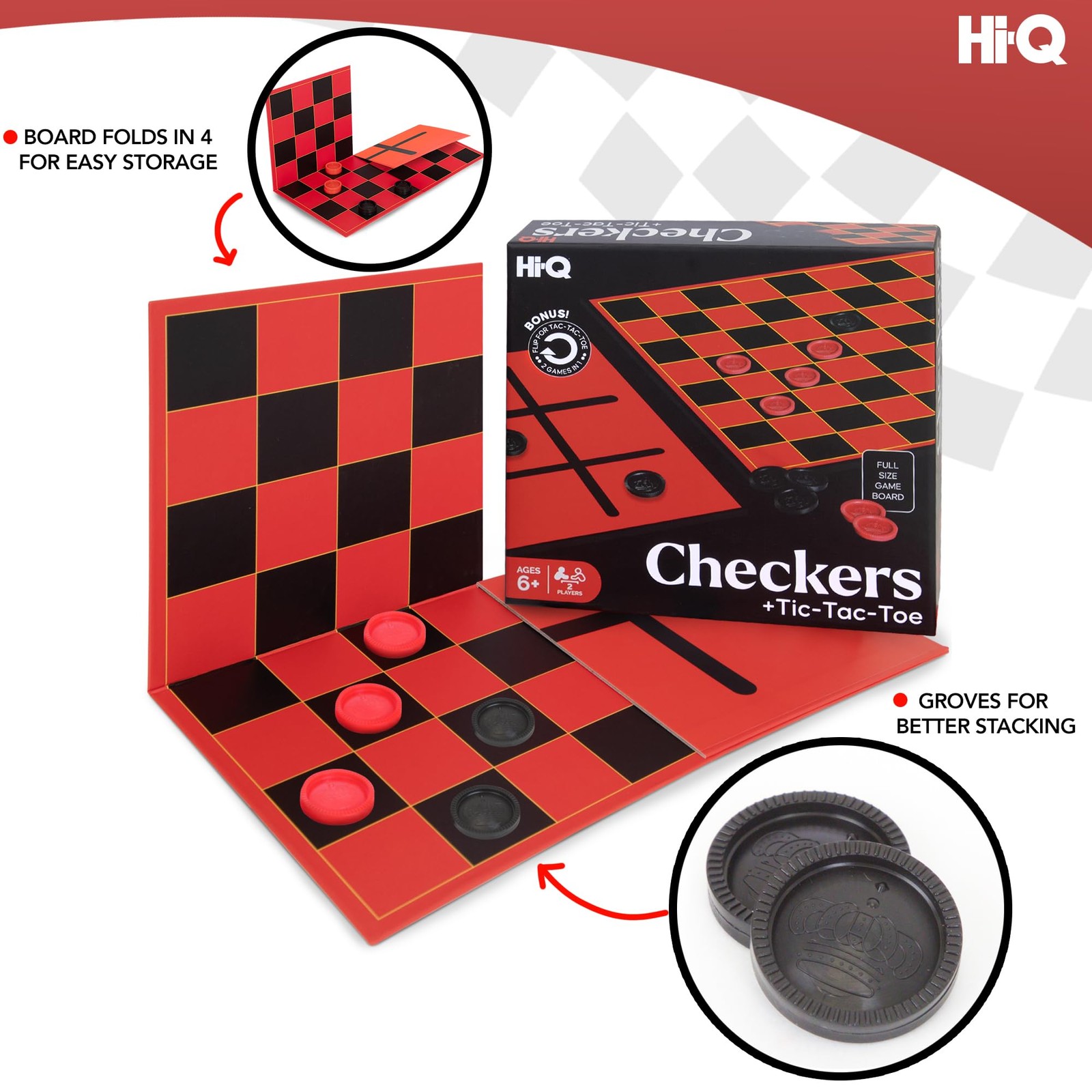 Checkers — Classic Game with Folding Board and Interlocking Checkers