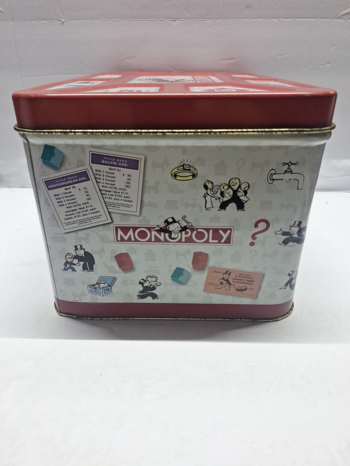 1998 Extremely RARE Hasbro Monopoly Popcorn Tin Toy Chest Vintage 13x9x7 1/2″