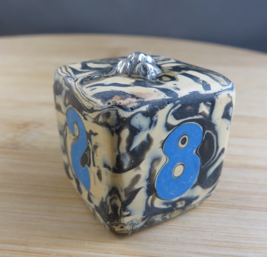 Jena’s Handmade Backgammon Doubling Cube Blue Tan Sterling Silver Wild Cat #410