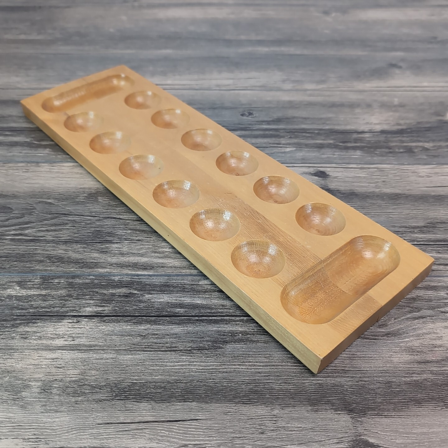 Mancala Solid Wood Game Board Gemstone Playing Pieces Not Included 17″
