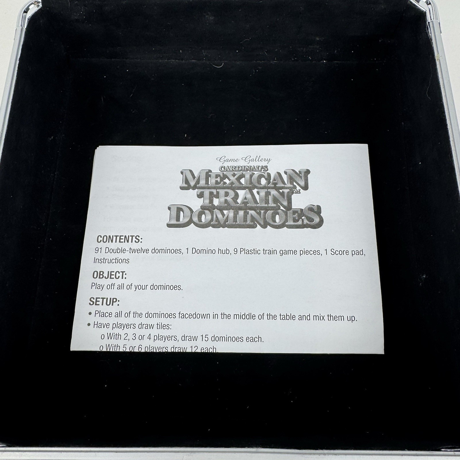 Cardinal Mexican Train Dominoes Metal Travel Case, Score Sheet & Instructions