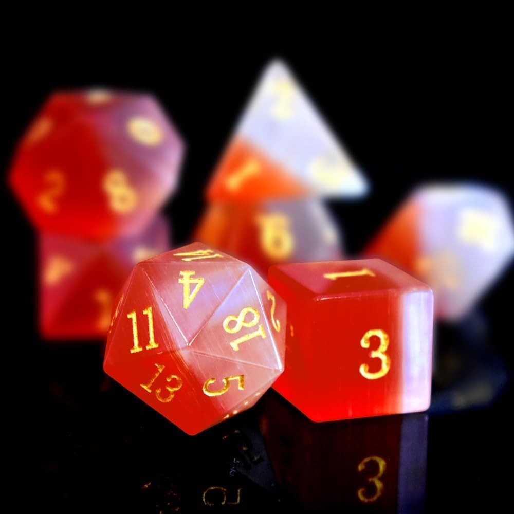 Gemstone DND Dice Set Natural Blue&Red Opal Dice Set 7Pieces D&D Dice Used in Du