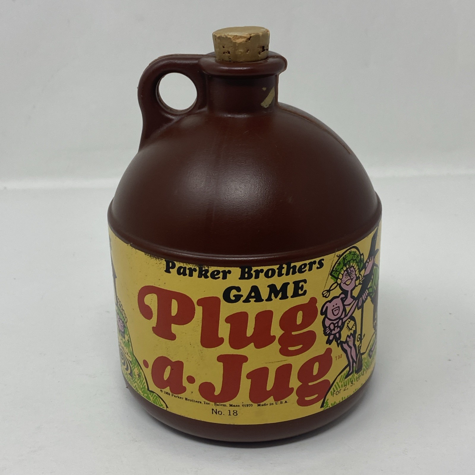 Vintage 60s Game Plug a Jug Brown Plastic Jug Container by Parker Brothers