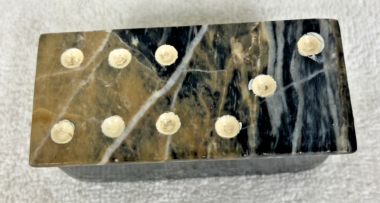 Vintage Handmade Carved Marble Stone Domino Set Box And 27 Pieces