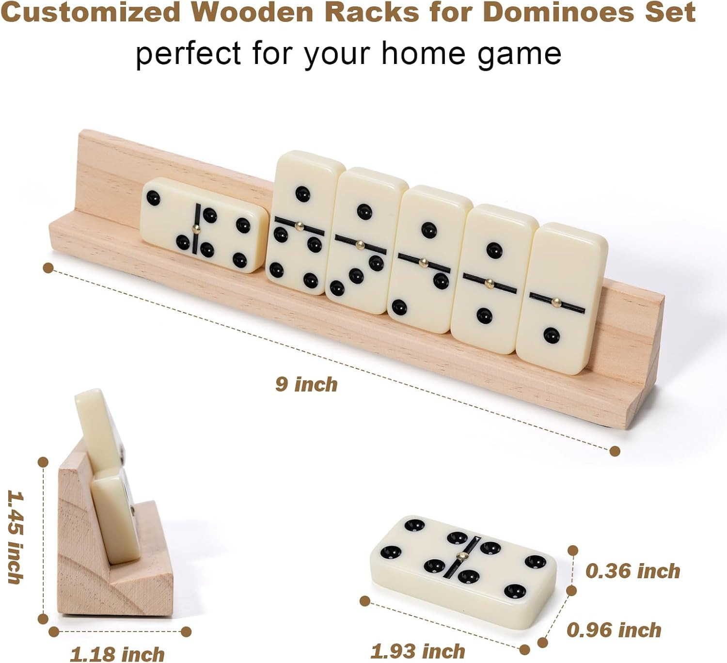 Double 6 Dominos Set for Adults with 4 Wooden Racks, 28 Tiles Classic Dominoes