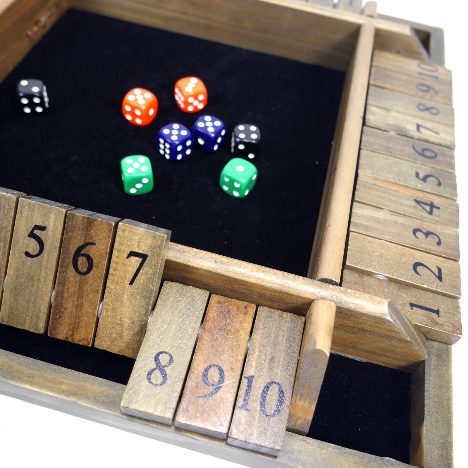 WE Games’ SHUT THE BOX 14 inch Walnut Board for 1 to 4 Players 497410 COMPLETE