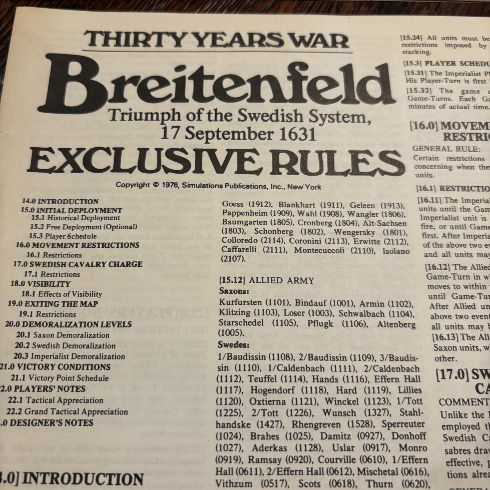 SPI 1976 Breitenfeld Triumph Swedish System Reg:Exclusive Strategy & Tactics #55