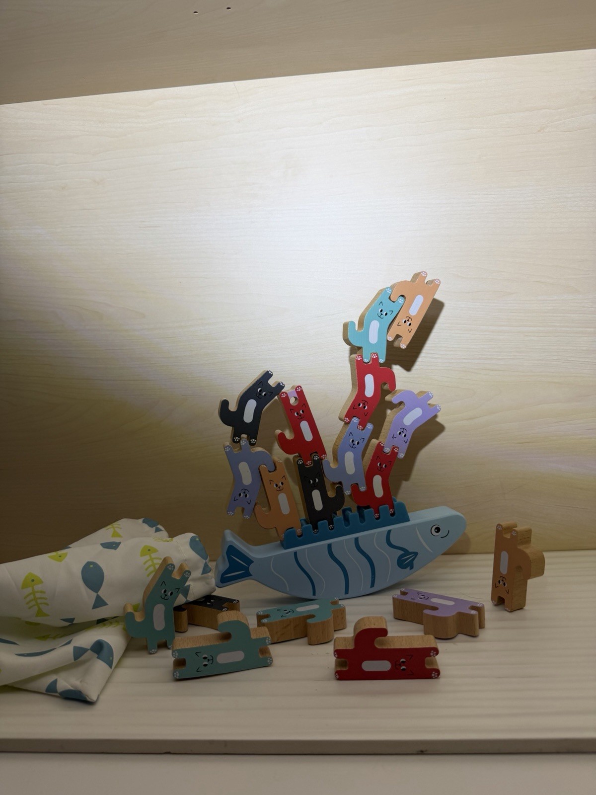 Wooden Balance the Cat Kid Game by Gigglescape With bag