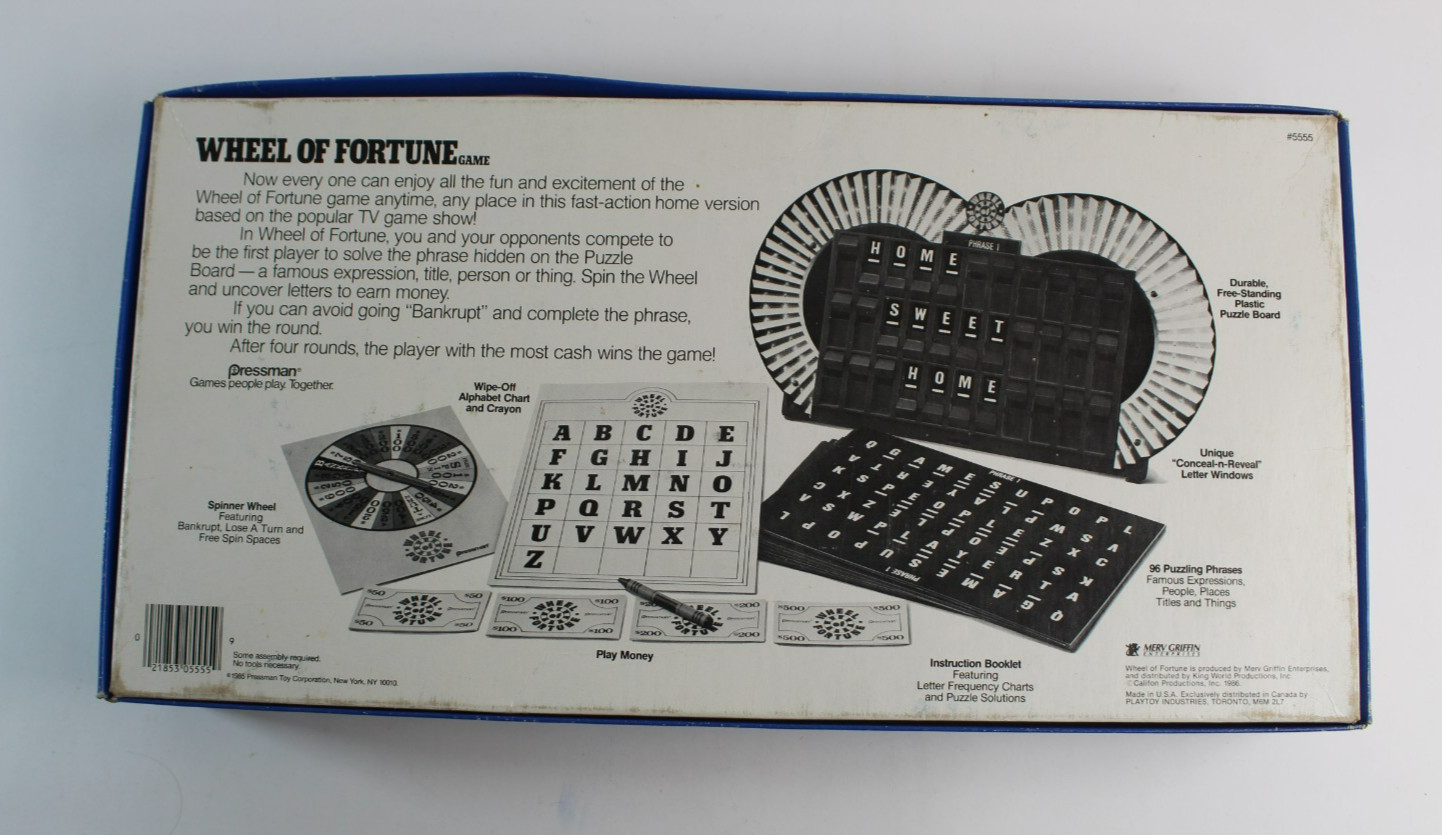 Vintage 1985 Wheel of Fortune Board Game 100% Complete #5555 Pressman Toy Corp