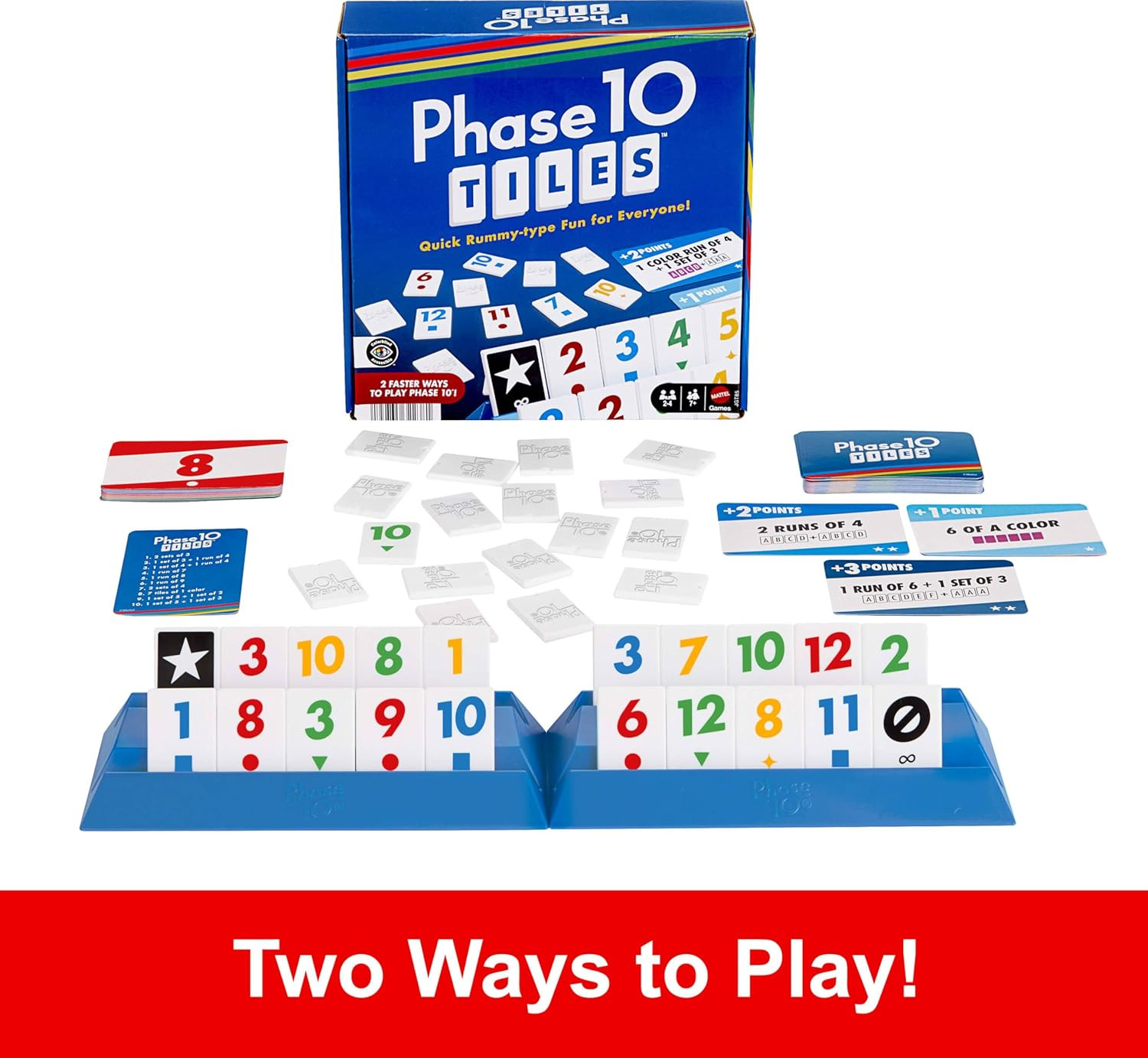 Mattel Games Phase 10 Tiles Game, Quick Family Rummy-Type Play with 32 Cards Fea