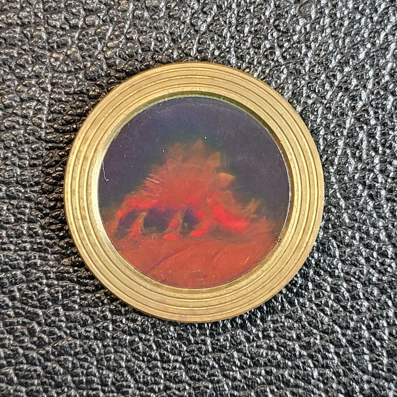 Vintage Brass Holographic Stegosaurus Dinosaur Hologram Pog Slammer Heavy