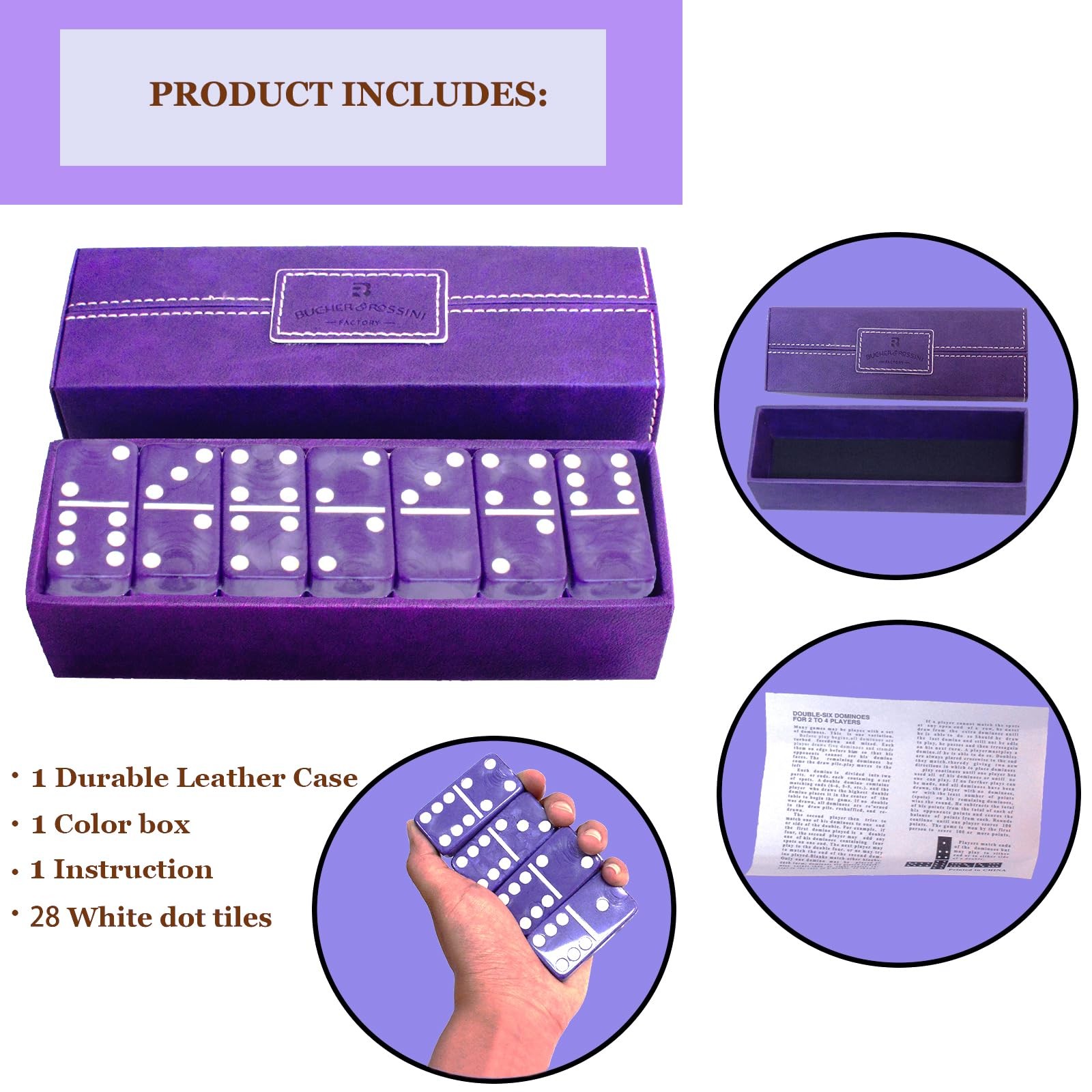 Vovotuzzi Dominos Set for Adults – 11 inches x 3 x 2.2 inches, Purple