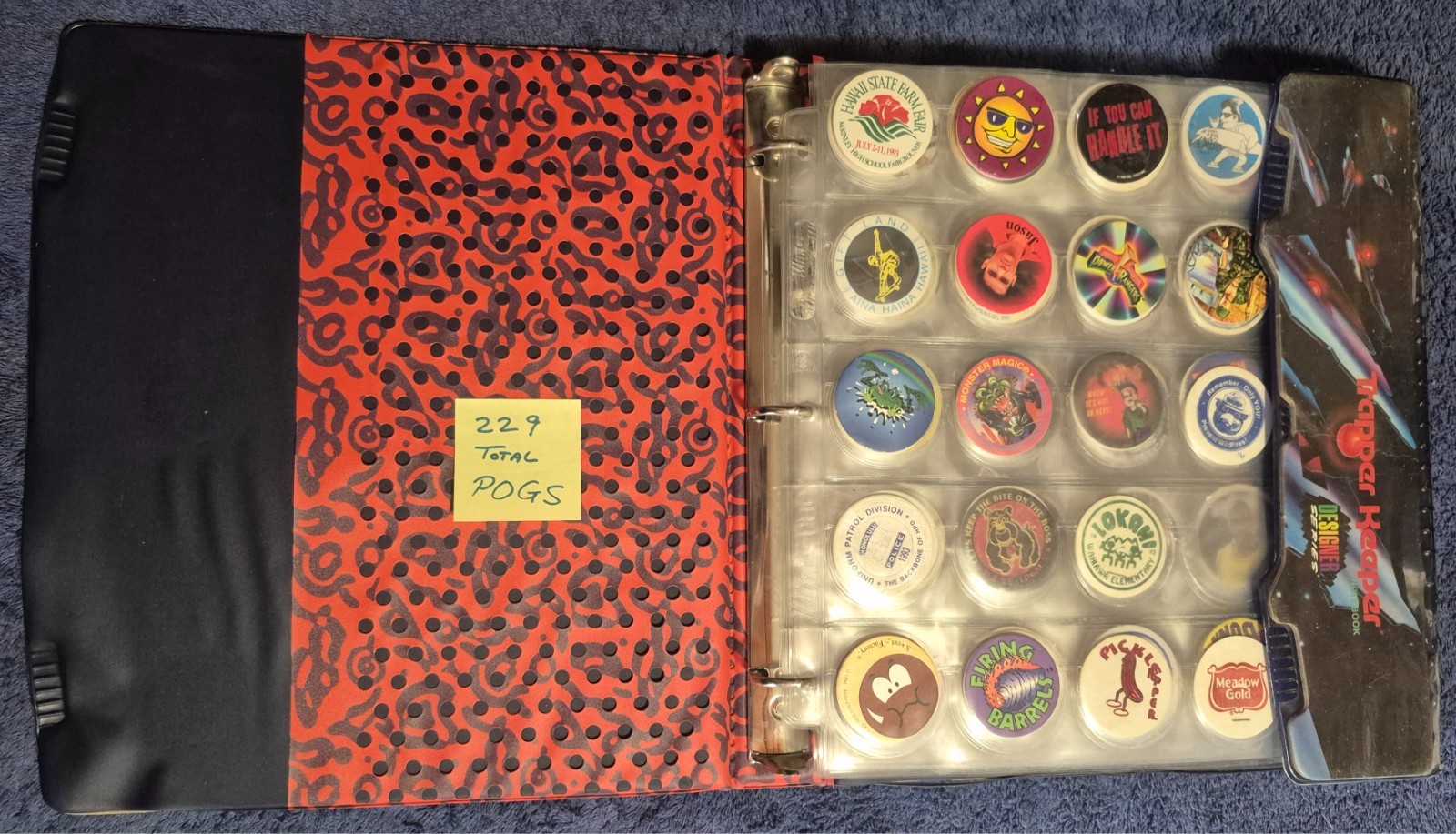 POGS LOT 229 TOTAL IN POCKET PAGES + TRAPPER KEEPER BINDER JOTS SNAPS CAPS