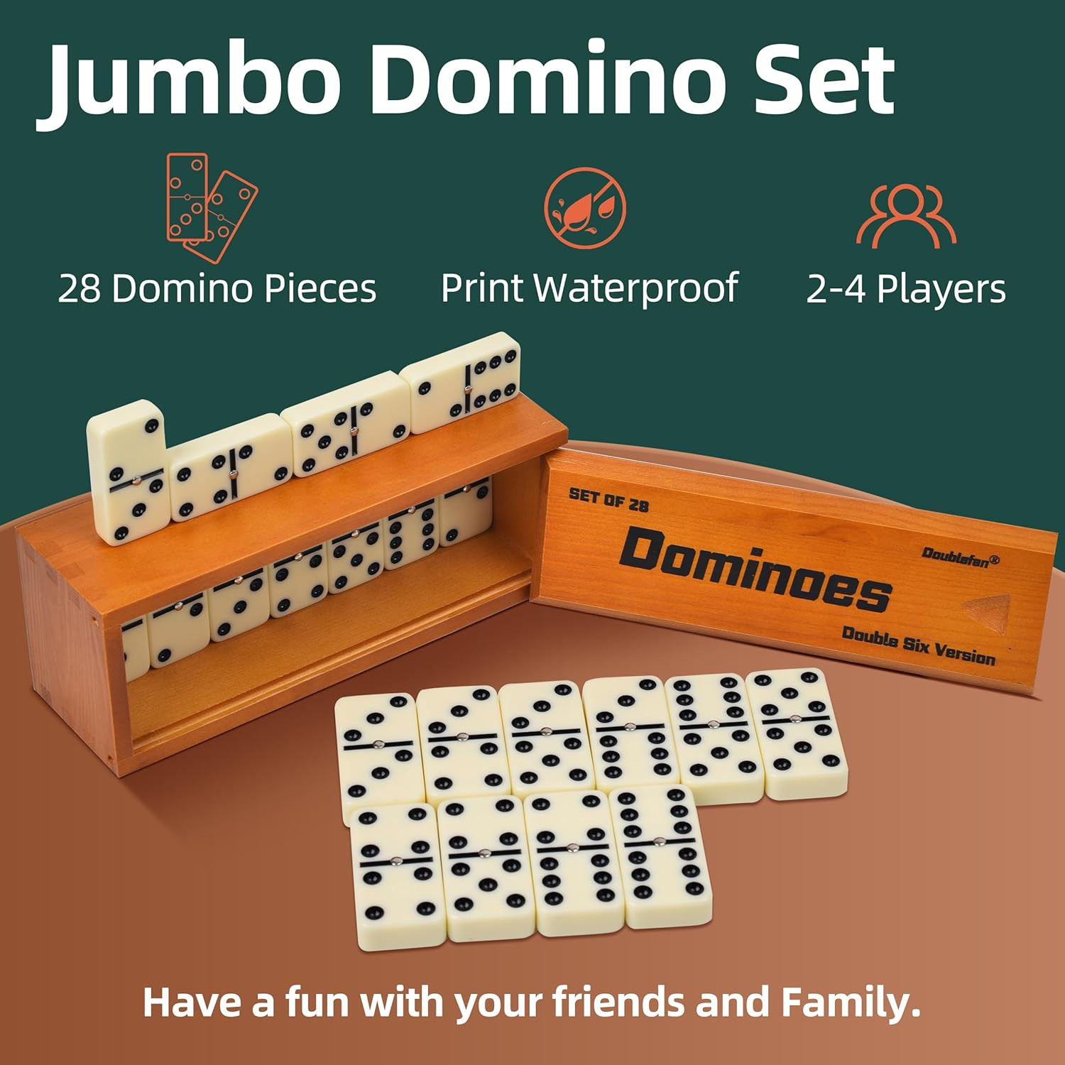Dominos Set for Adults, Jumbo Size Double 6 Dominoes Set, Classic Board Game for