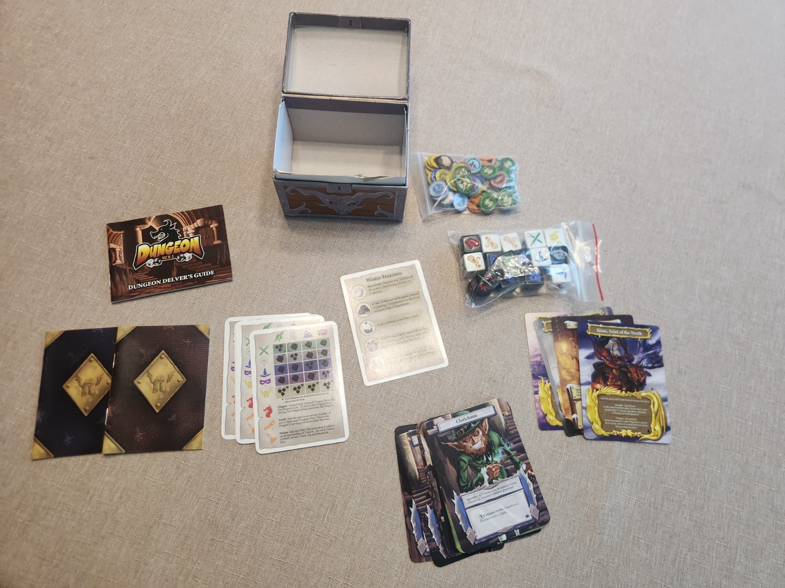 Dungeon Roll Dice Game with Winter Heroes Promo Pack TMG 2013 (1 Token Missing)