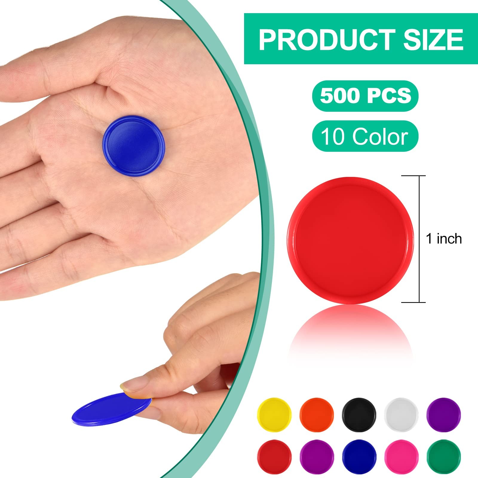 Coopay 500 Pieces 1 Inch Bingo Chips Bulk, 10 Colors 1 Inch-500pcs, 10