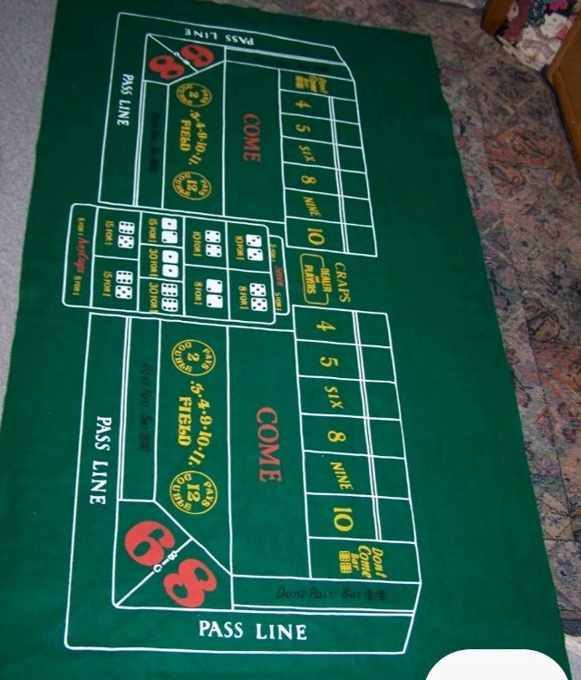 Green Felt Tabletop Craps Game With Texas Hold’em On The Reverse Side