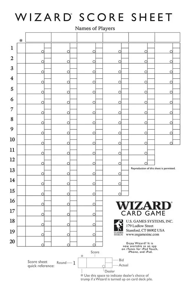Wizard Score Sheets – 80 Sheets – Card Game – U.S. Games Systems, Inc. New!