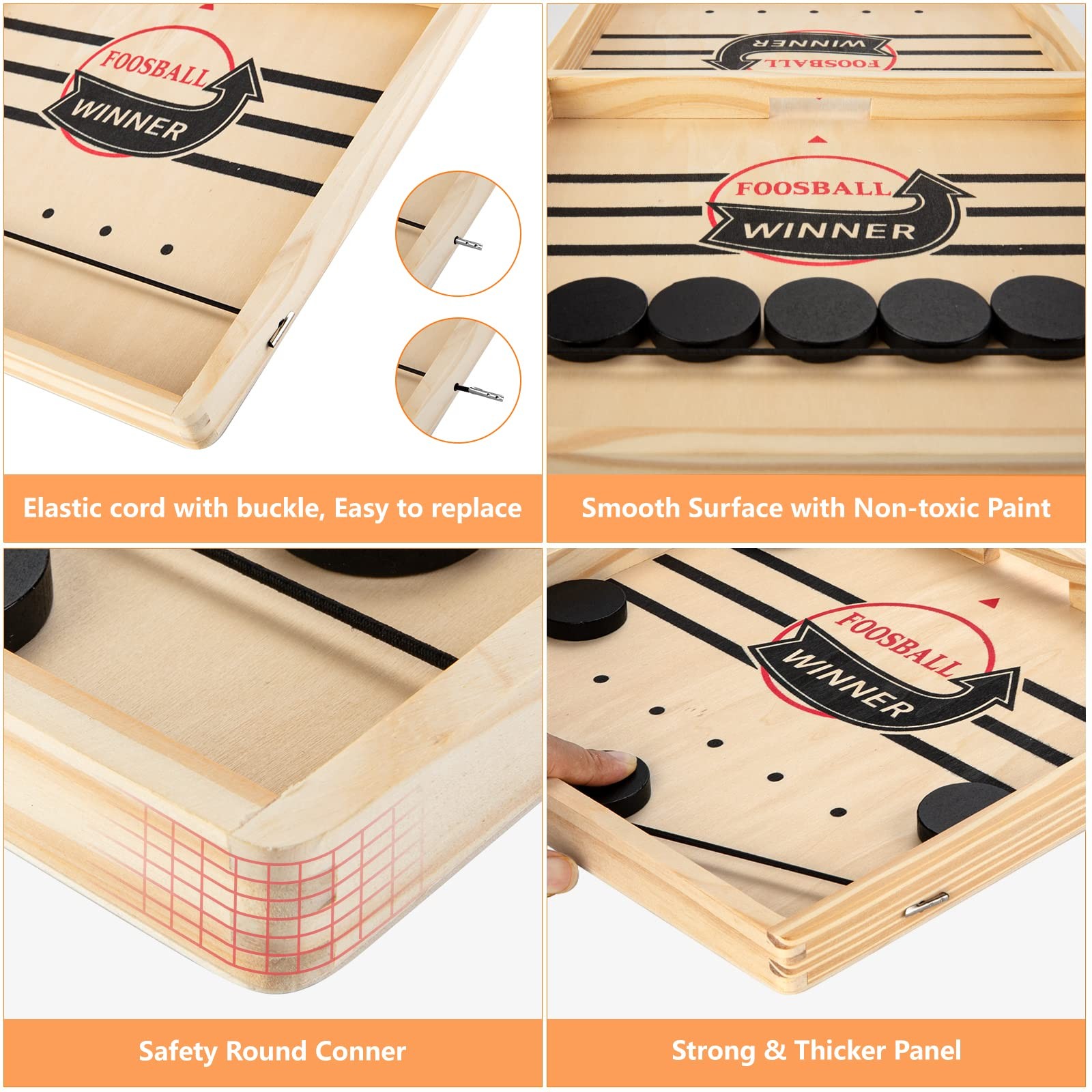Fast Sling Puck Game, Wooden Air Hockey Board Game with 10 Spare Pucks & 2 El…