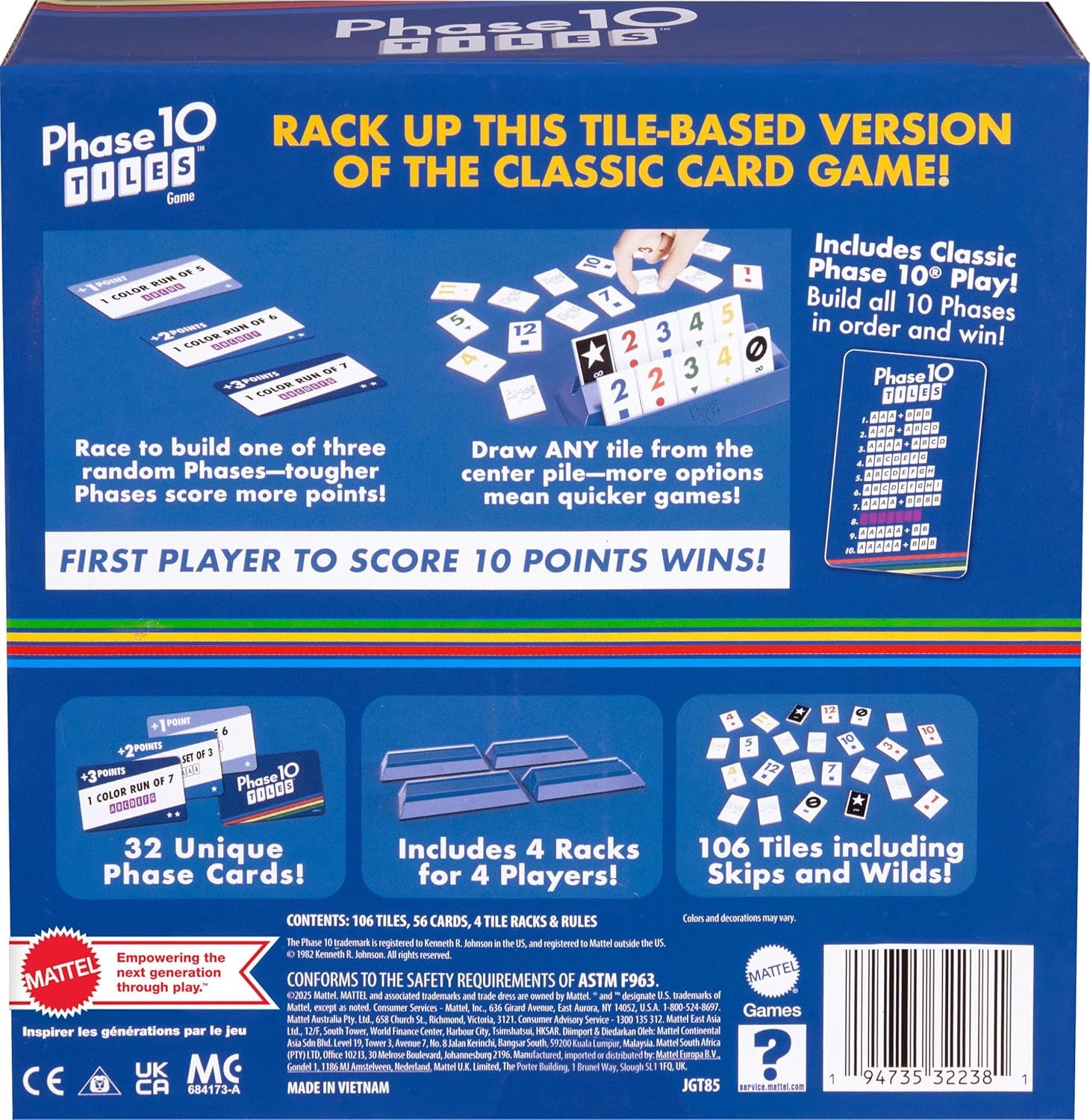 Phase 10 Tiles Game Quick Family Rummy-Type Play with 32 Cards Featuring Unique