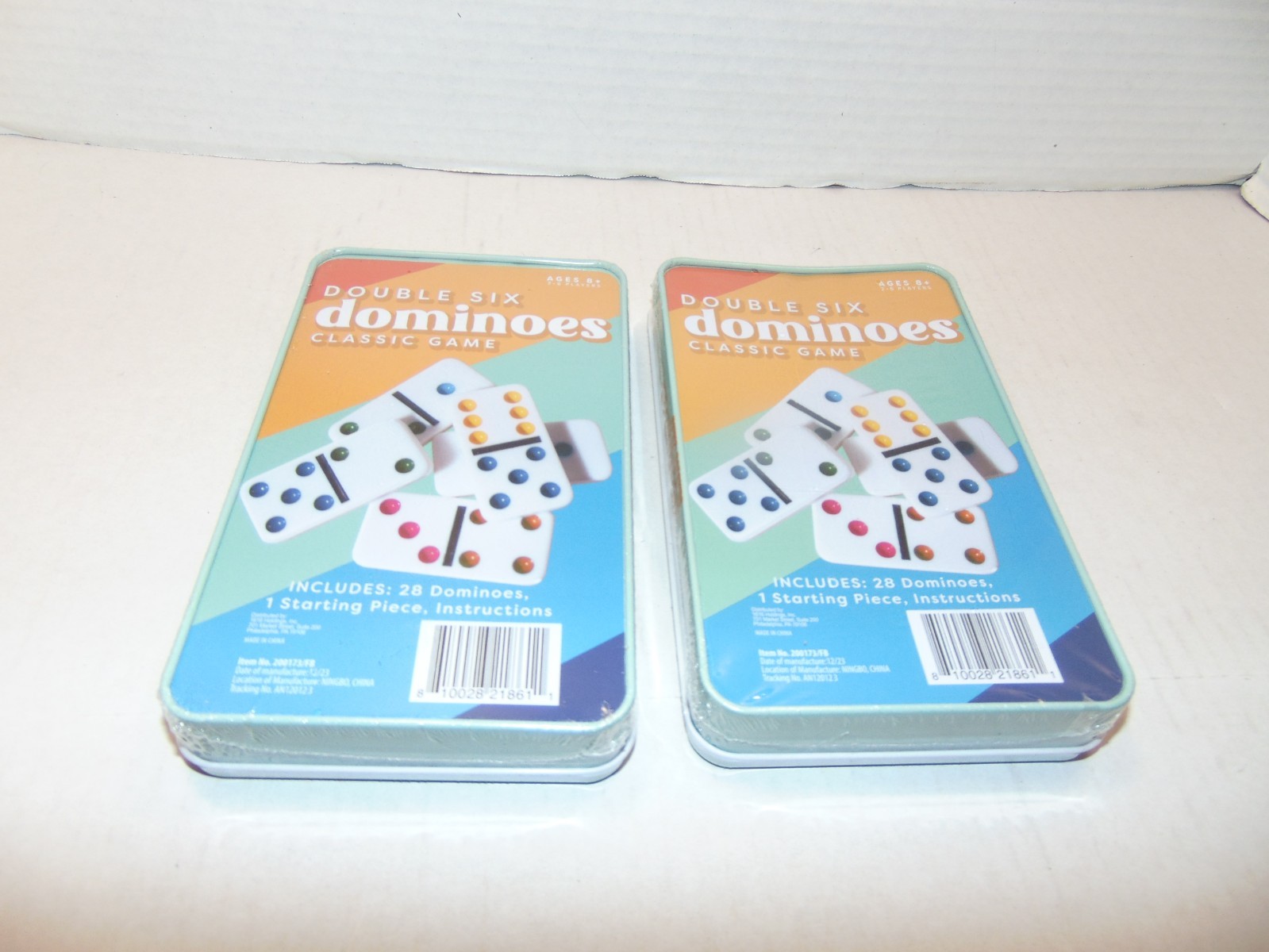 2-Pack Double Six Color Dot Dominoes Game Set in Metal Tin NEW