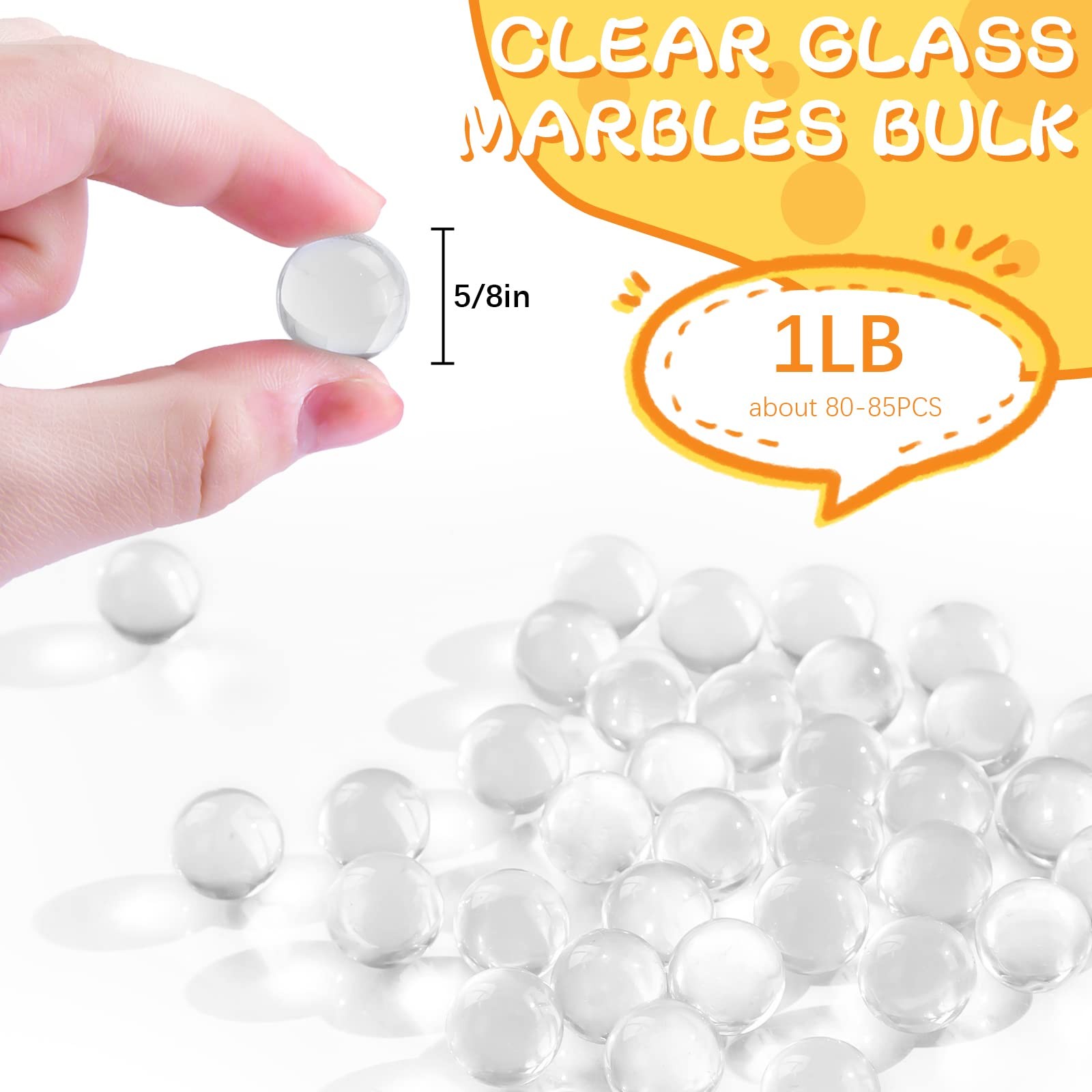 FUTUREPLUSX Clear Glass Marbles, 1LB Round Marble Beads Small,