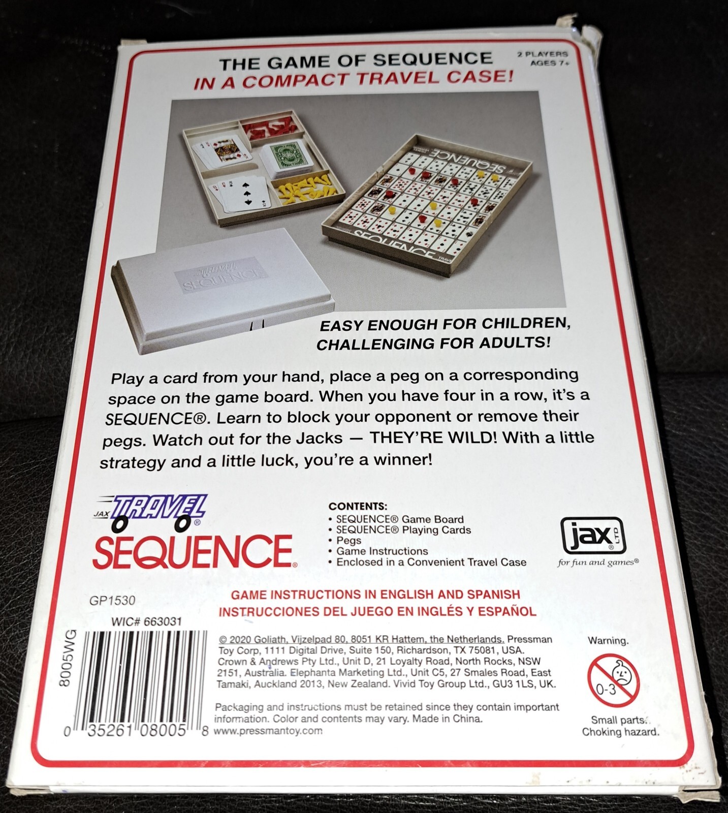 Jax Sequence Strategy Board Game Travel Version – 2 Players NIB