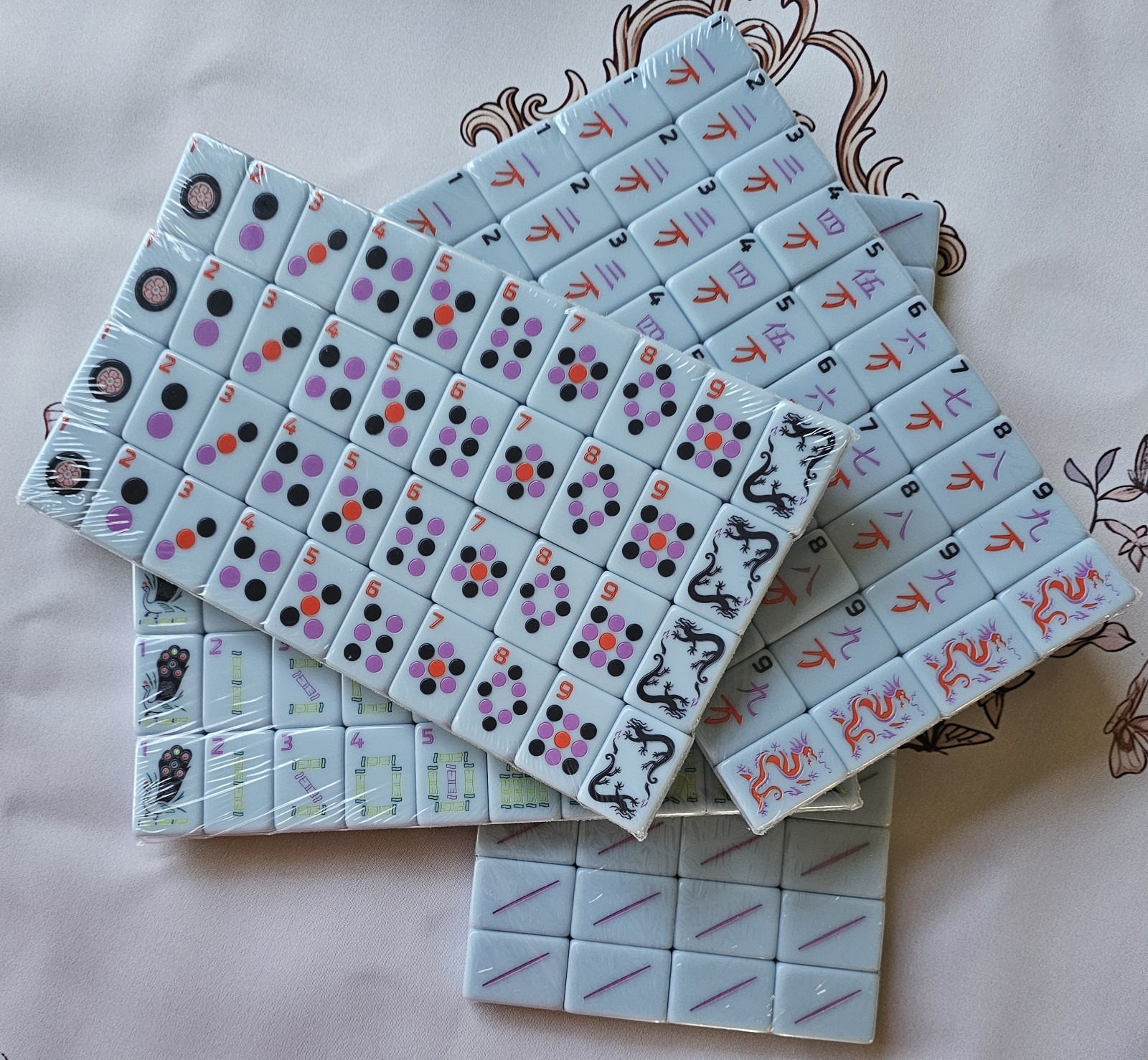 Brand New Blue Double Sided Engraved Mahjong Tiles Set 160