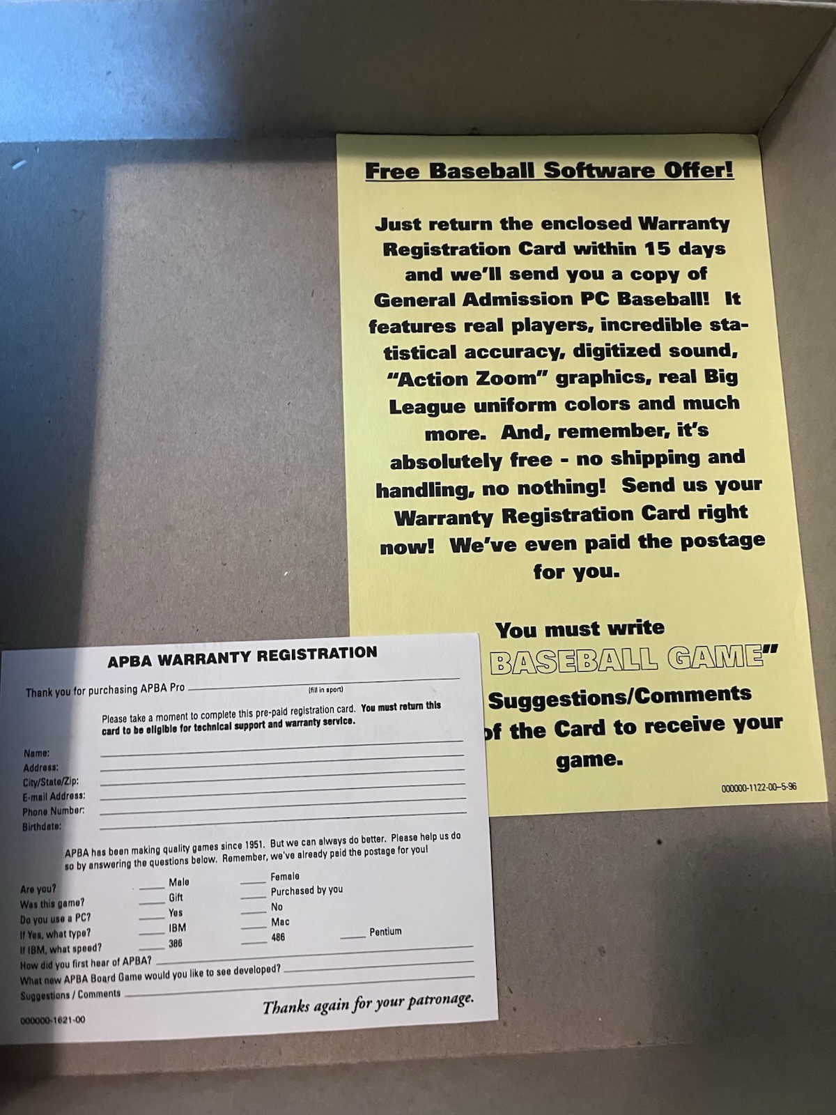 APBA 1996 Baseball Game w/8 Playoff Teams from 1995 Season – No Dice Or Chips