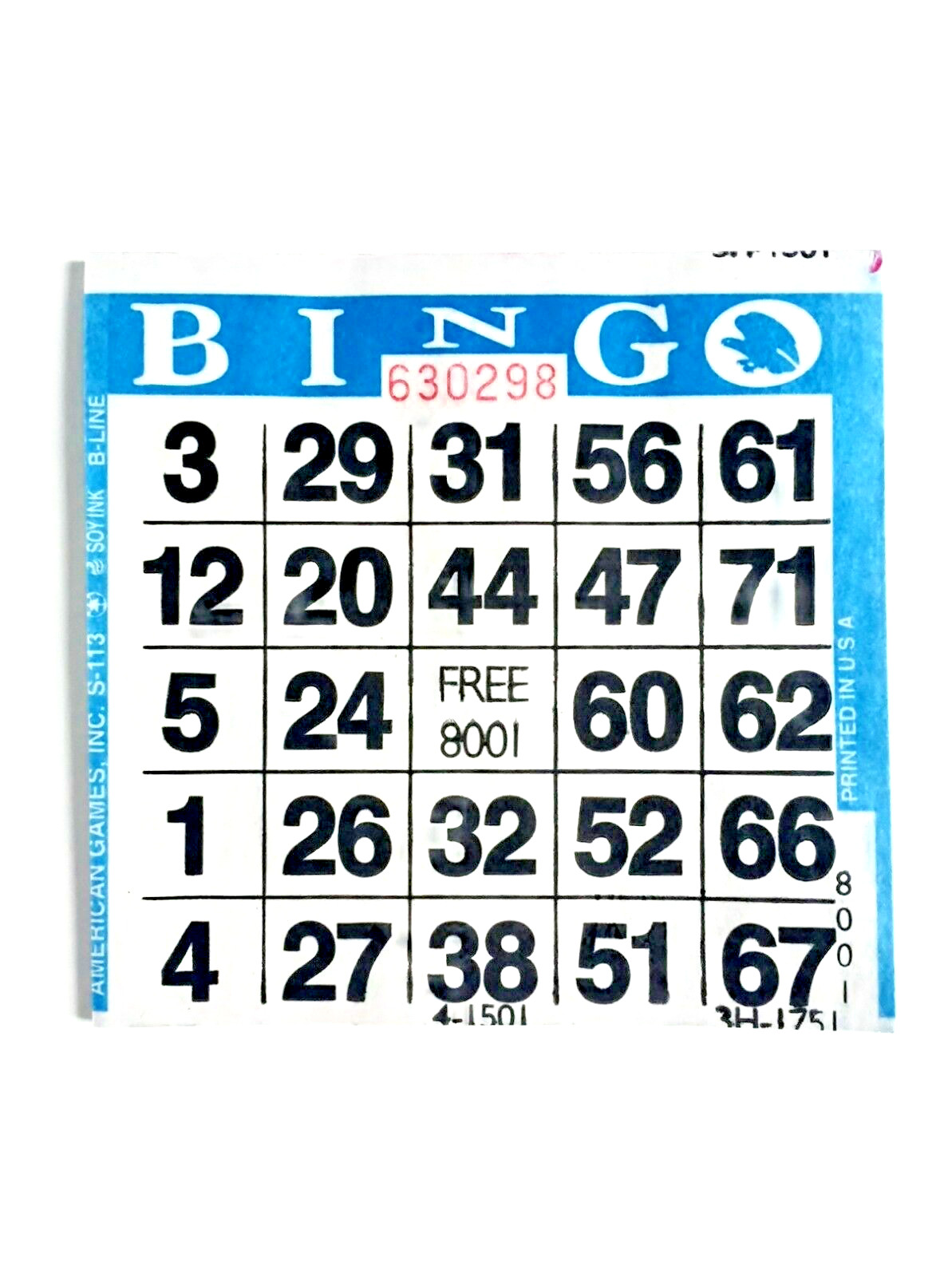 1 on Pushout/Punchout Bingo Paper Cards- Pack of 250- Color Blue Border