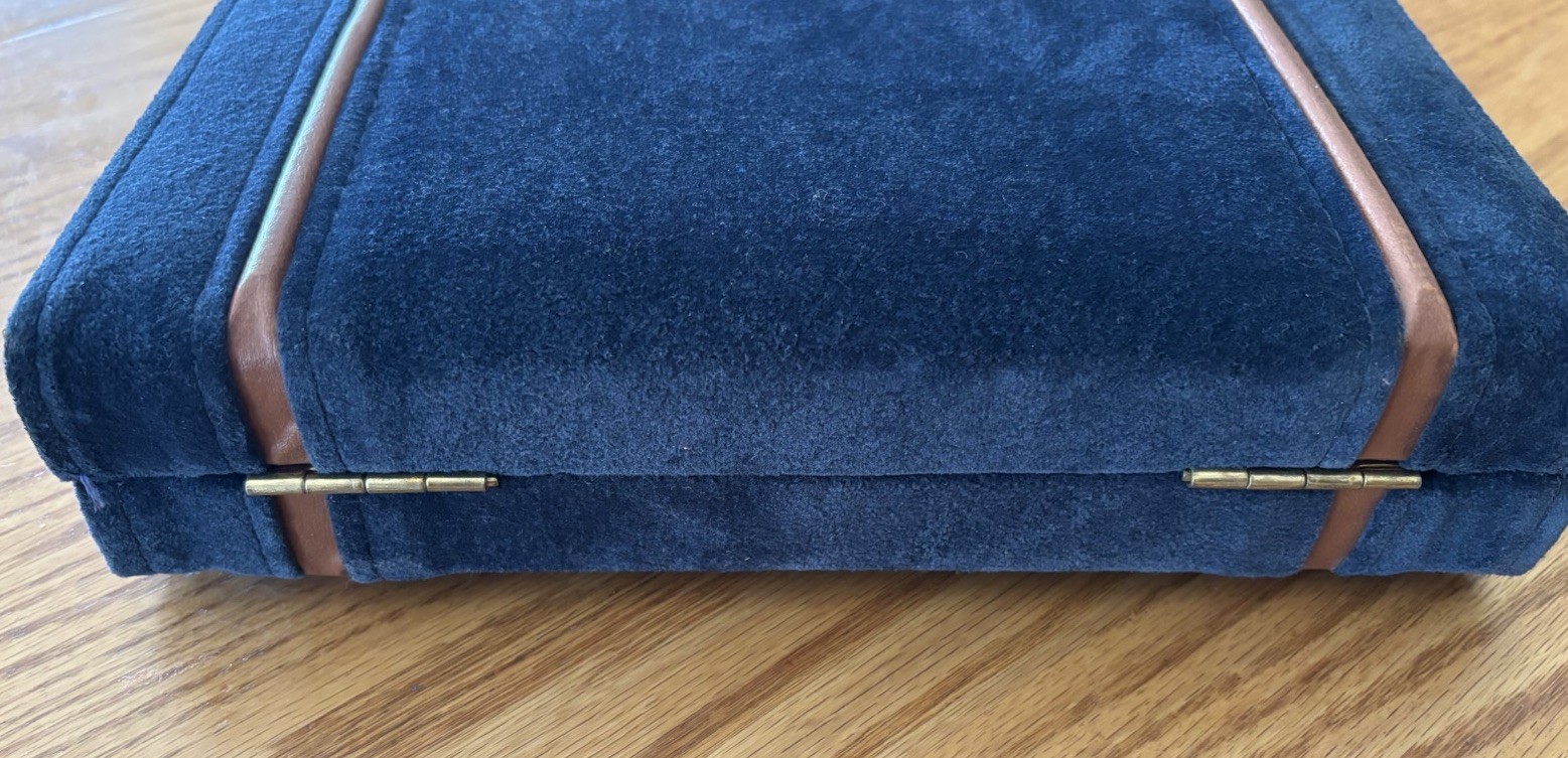 Aries Blue Suede Backgammon Set – 15″ x 10-1/2” – Complete