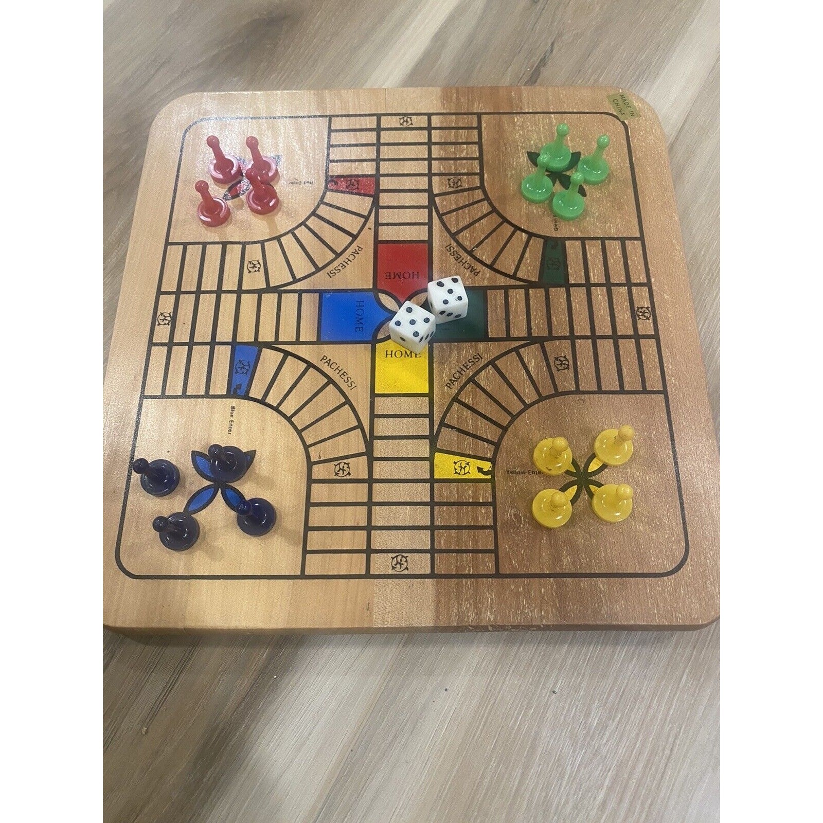 Wooden 4-in-1 Board Game Set: Chess, Checkers, Dominoes, Parchessi Reversible