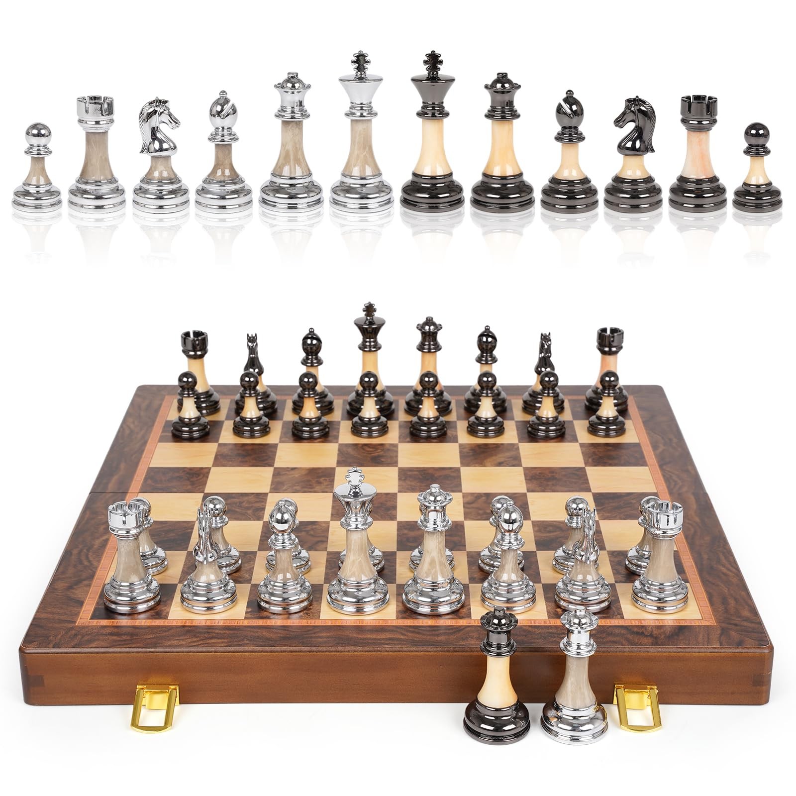 Luxury Large Chess Set 17 Inch Wooden Chess Board with Metal and Acrylic Ches…