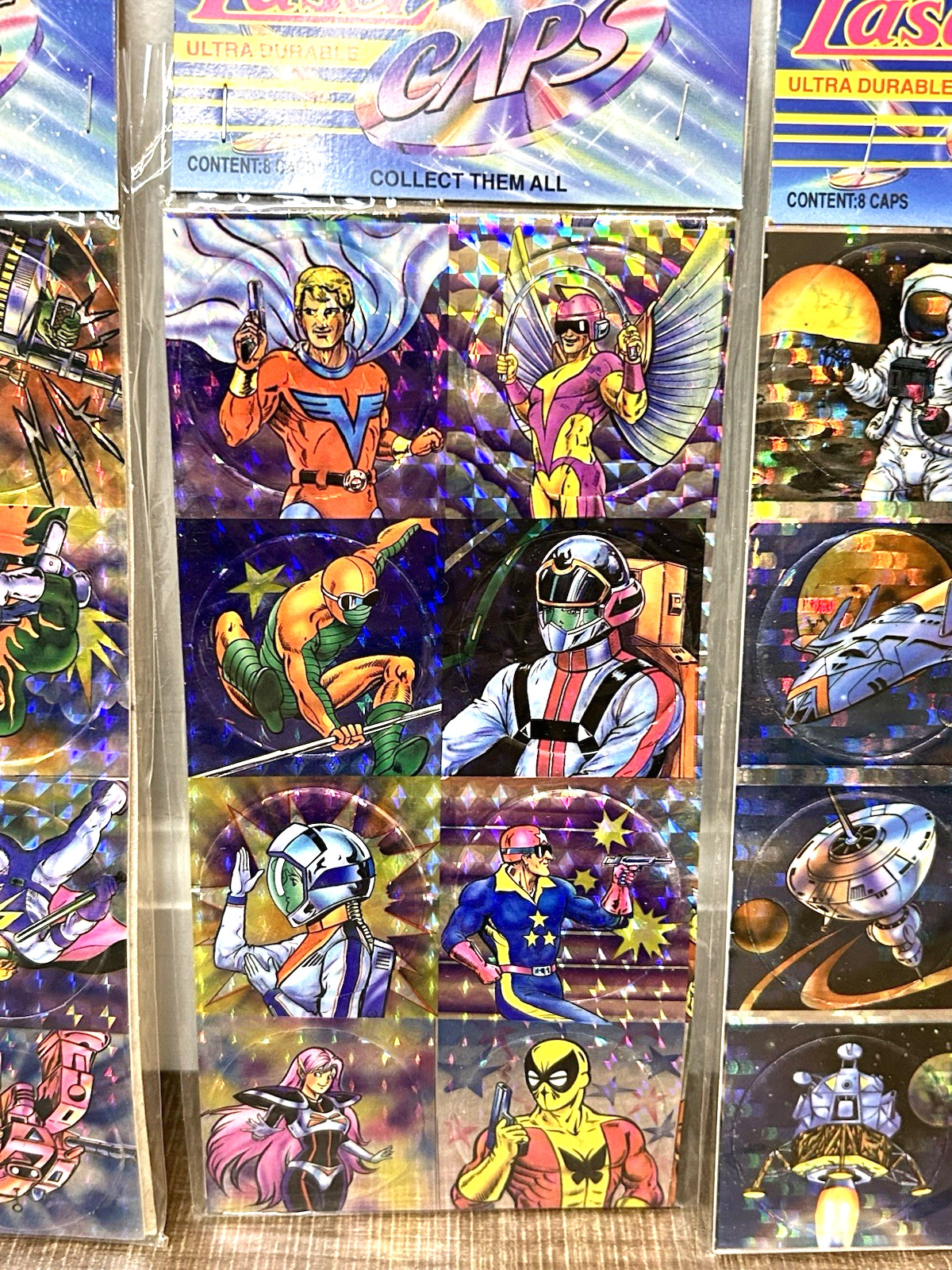 Vintage Laser Caps 90s Pogs Sealed Pack Holographic 3 Packs of 8 (24 Total Pogs)