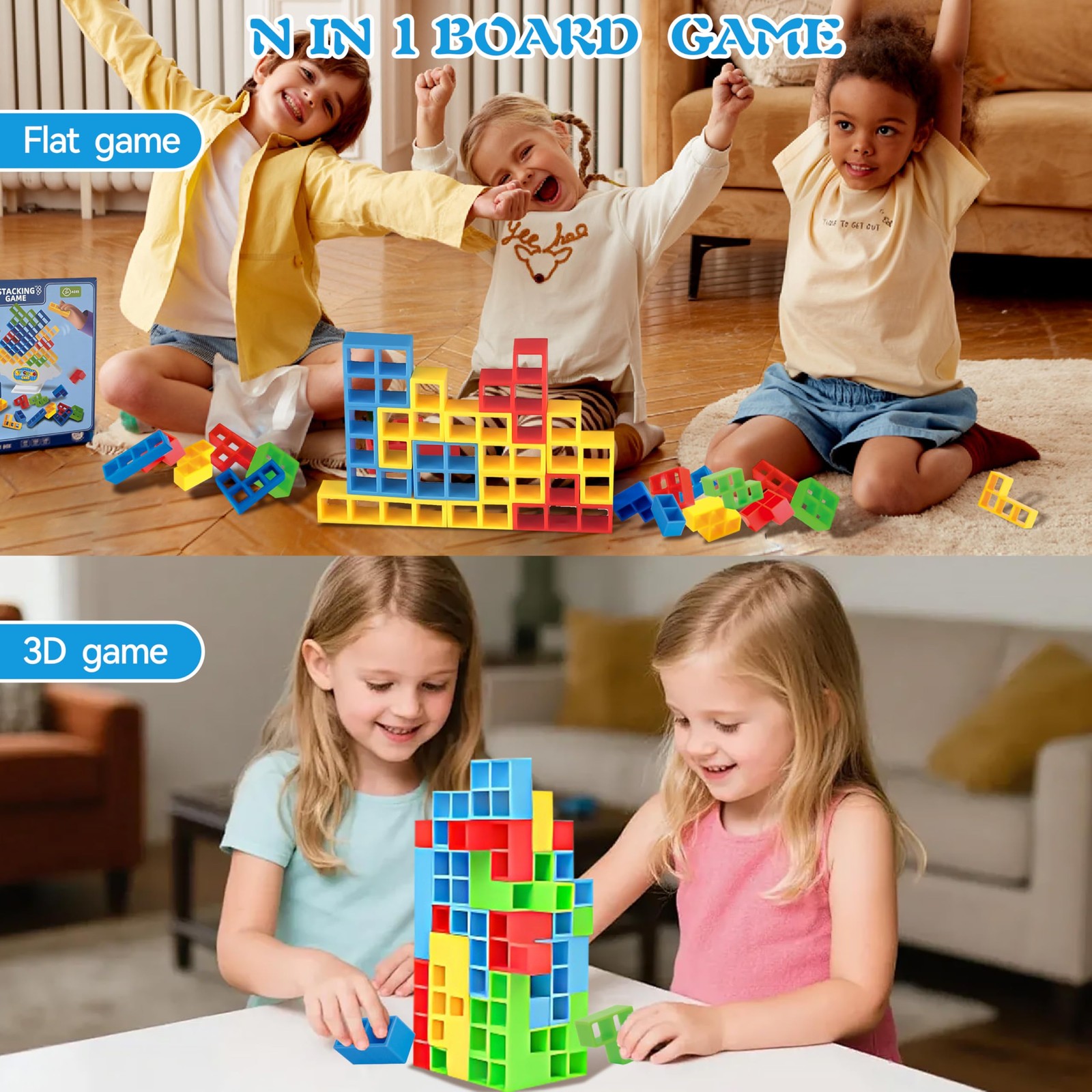 72Pcs Tetris Style Stack Game for Kids & Adults w/66 Challenge Cards, STEM Bu…