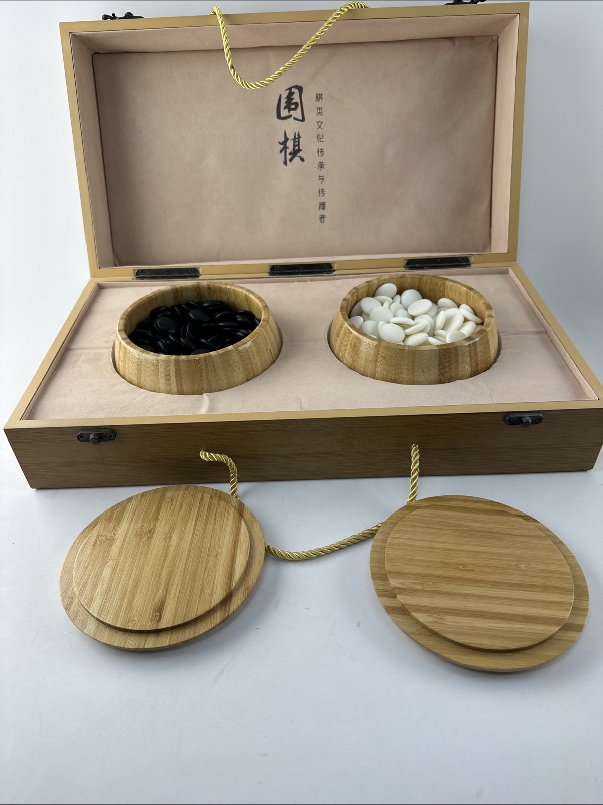 Portable Go Board Game Wood Box & Game Piece Containers