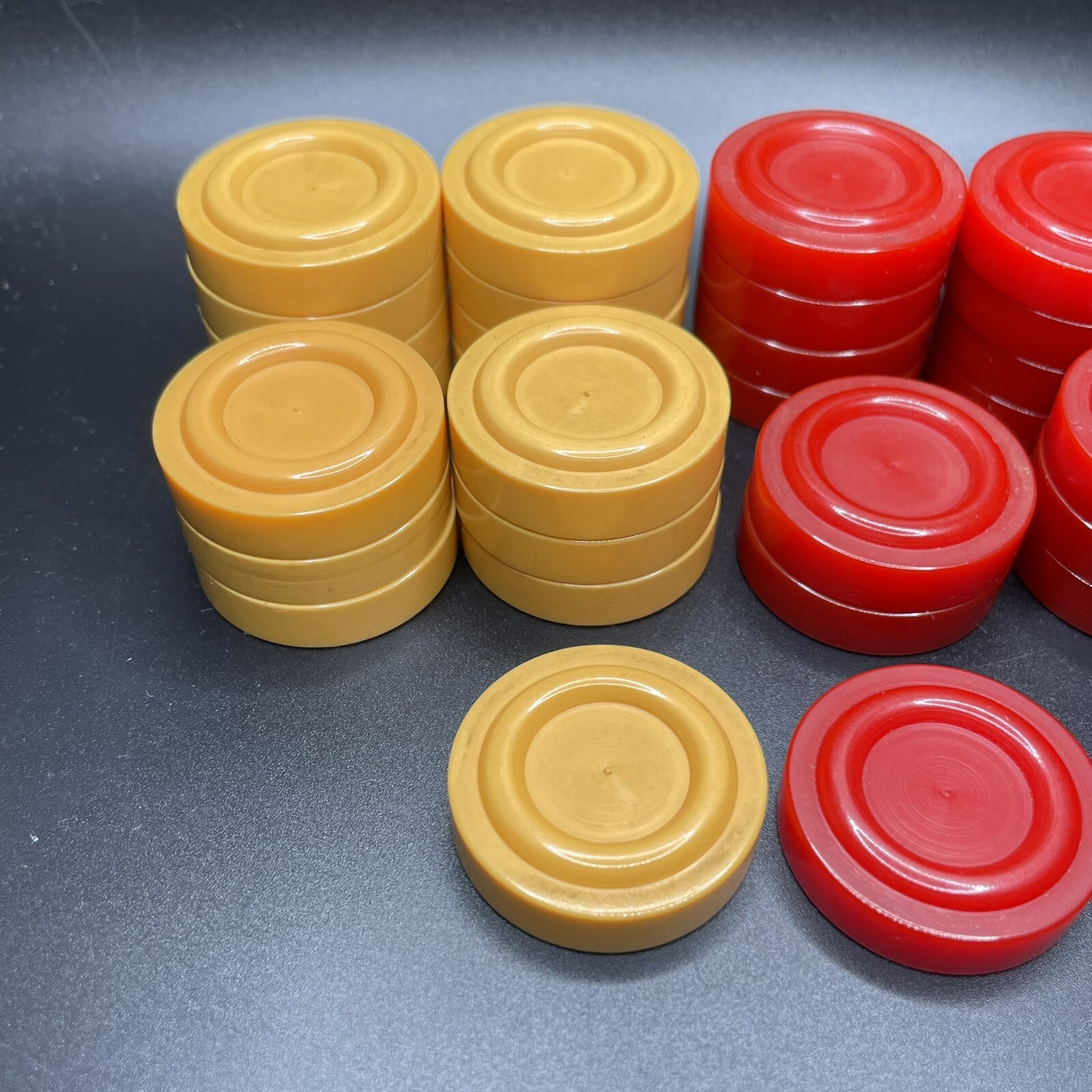 29 Vintage Bakelite RED & CREAM Backgammon Checker Pieces Set (1 missing)