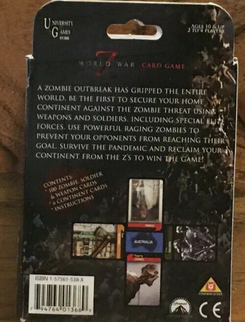 World War Z 2014 Card Game “Survive the Deadly Zombie Pandemic” Ages 10+