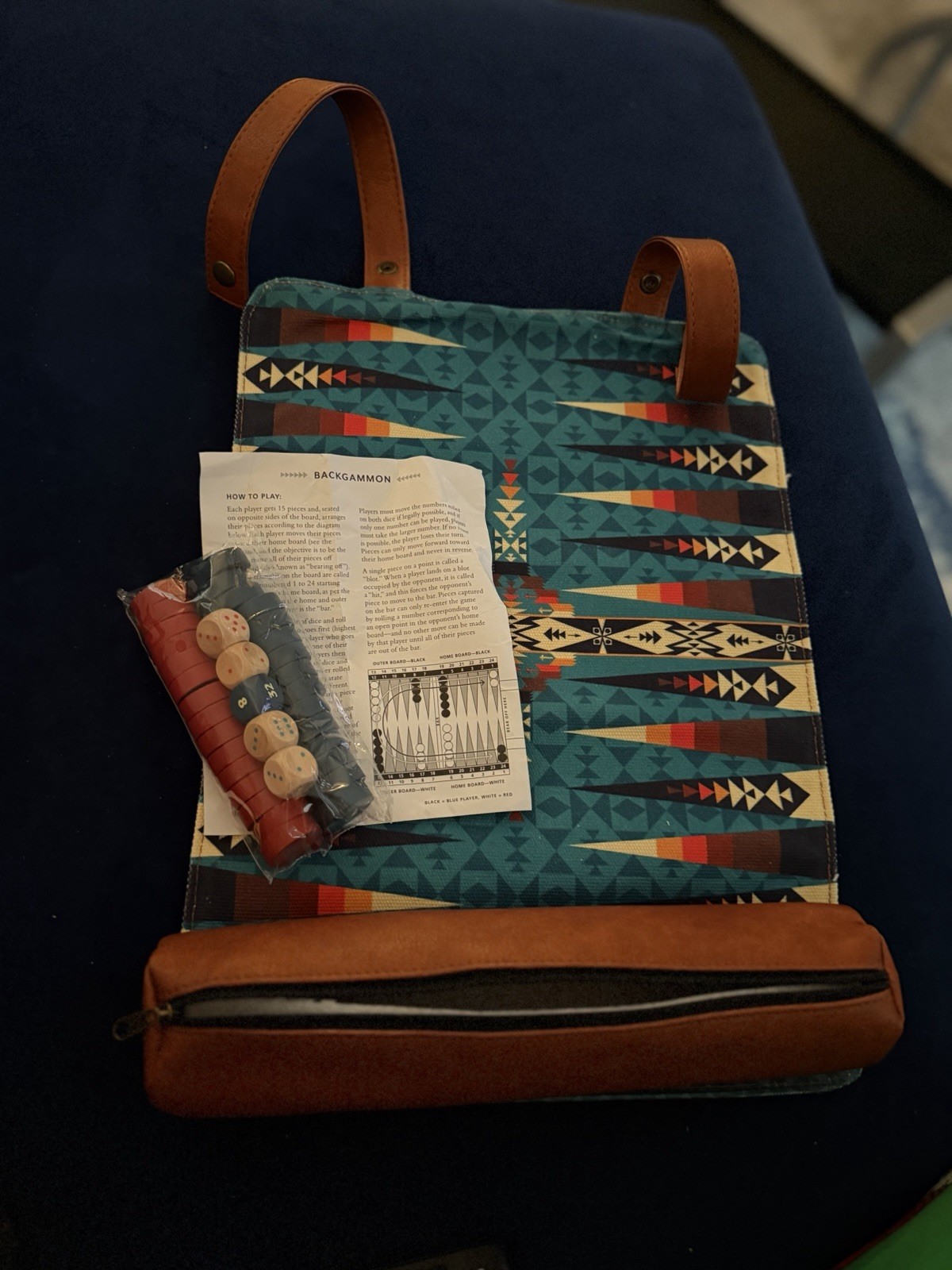 Pendleton Travel Roll-Up Backgammon Complete Game Set w/ Dice & Checkers -NEW