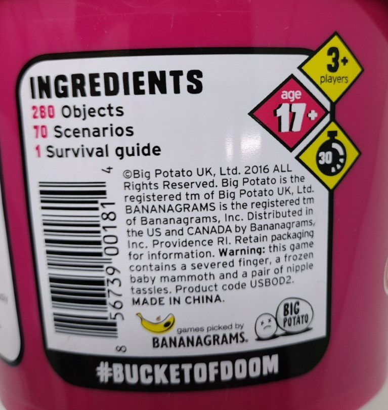 Bucket of Doom Game Funny Adult Party Game Big Potato New Unsealed Complete