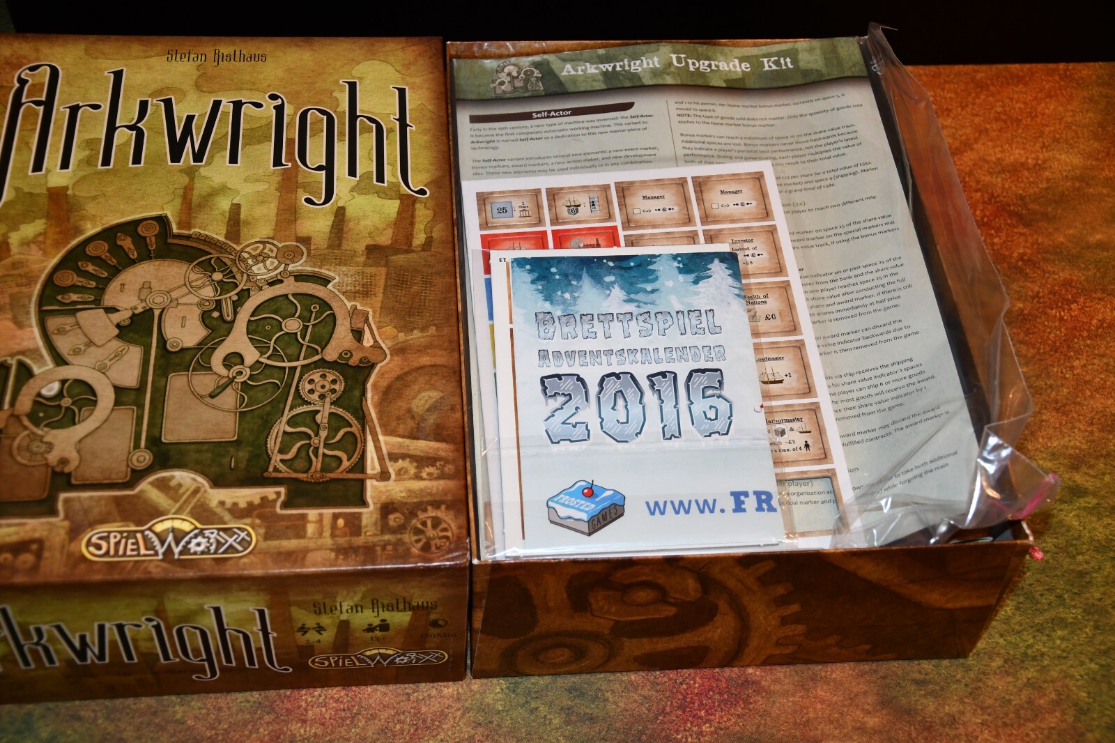 Spielworxx Boardgame Arkwright (English/German Ed) VG W/ Upgrade Kit Unpunched