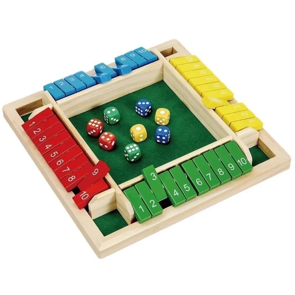 Wooden Dice Board Game Shut The Box for 4 Players Flaps & Dices Game Parent-chi*