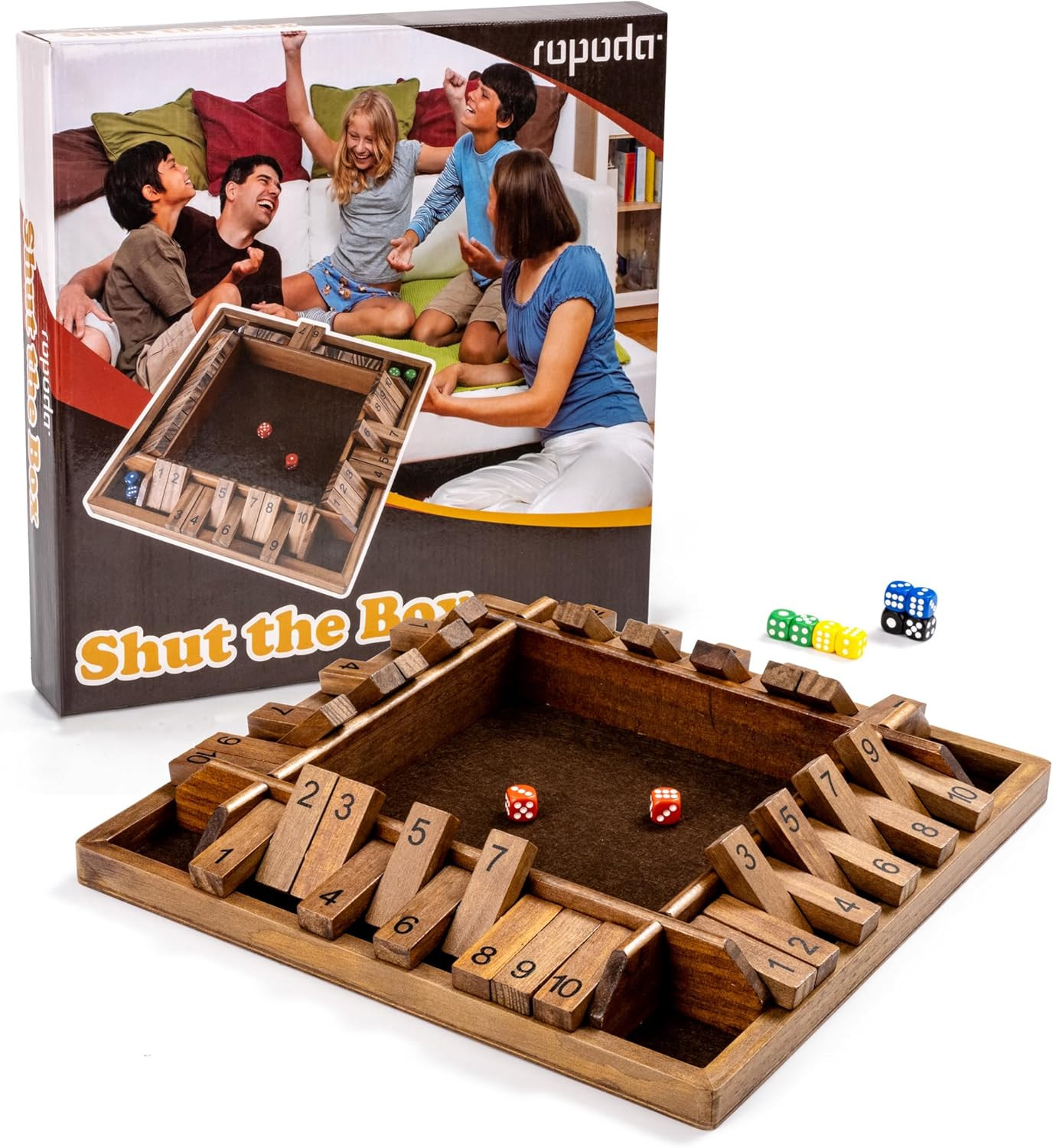 14 Inches 4-Way Shut the Box Game (2-4 Players) for Kids & Adults (4 Sided Large