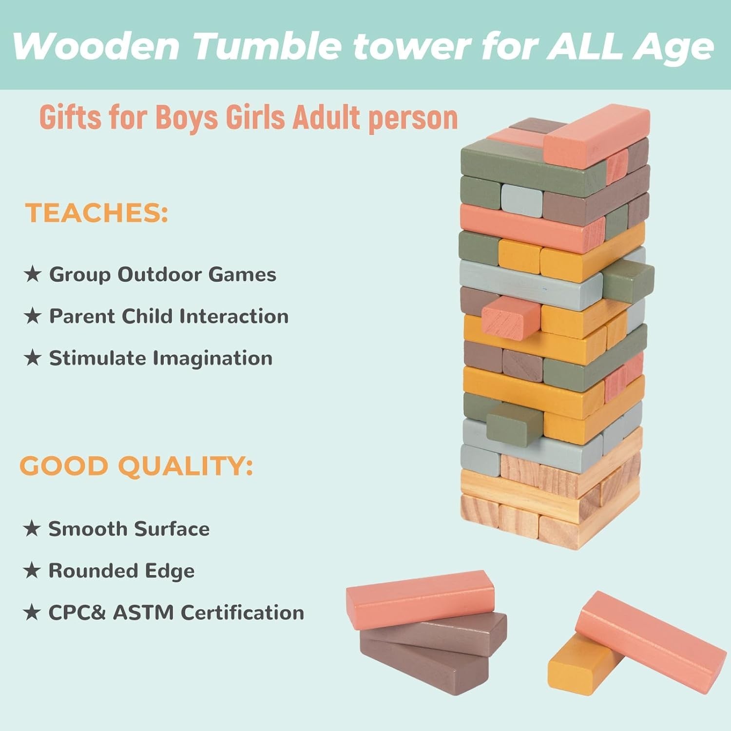 Wooden Stacking Blocks Game 48PCS Tumbling Balancing Blocks